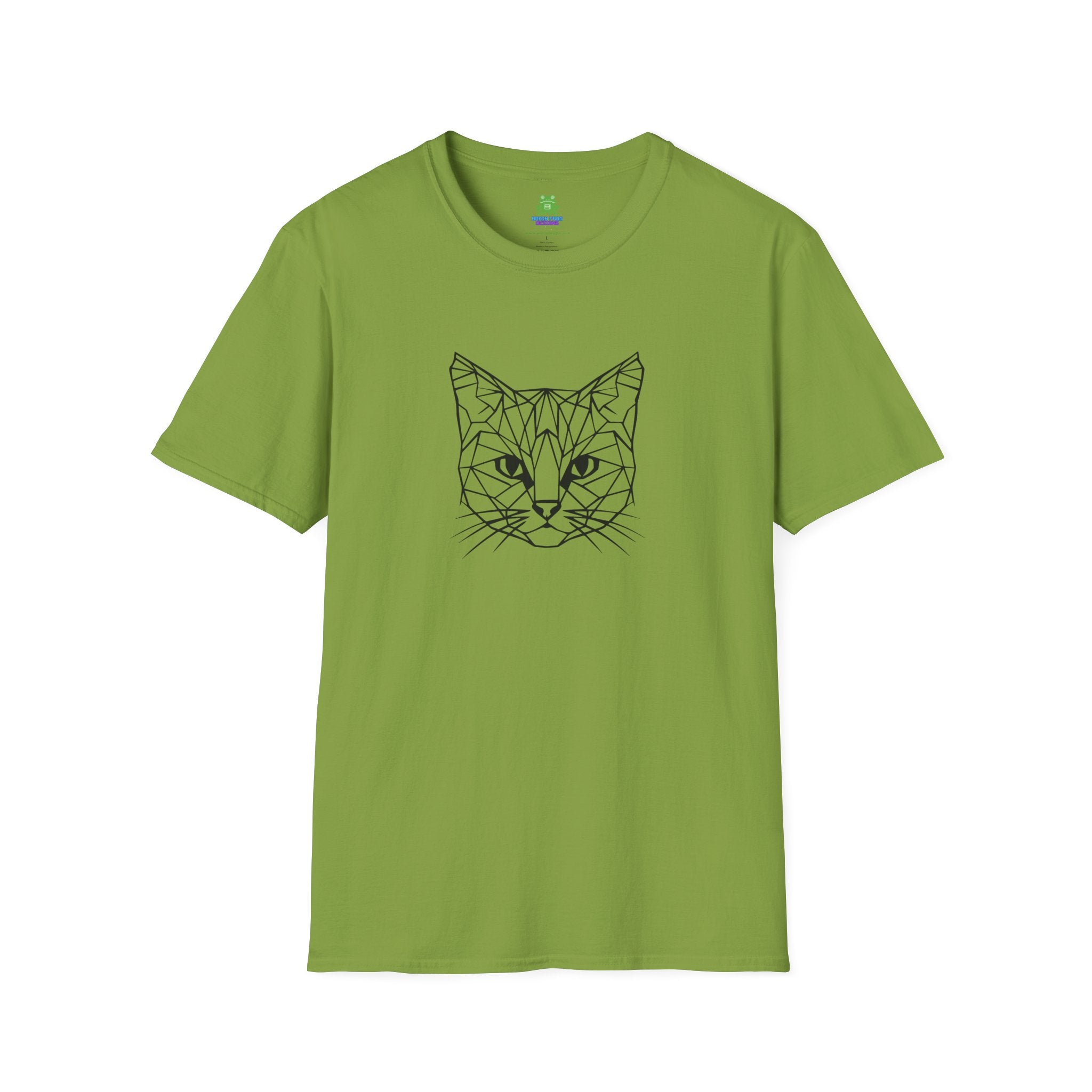 Geometric Cat T-Shirt - Minimal Line Art Cat Face Tee - 100% Cotton