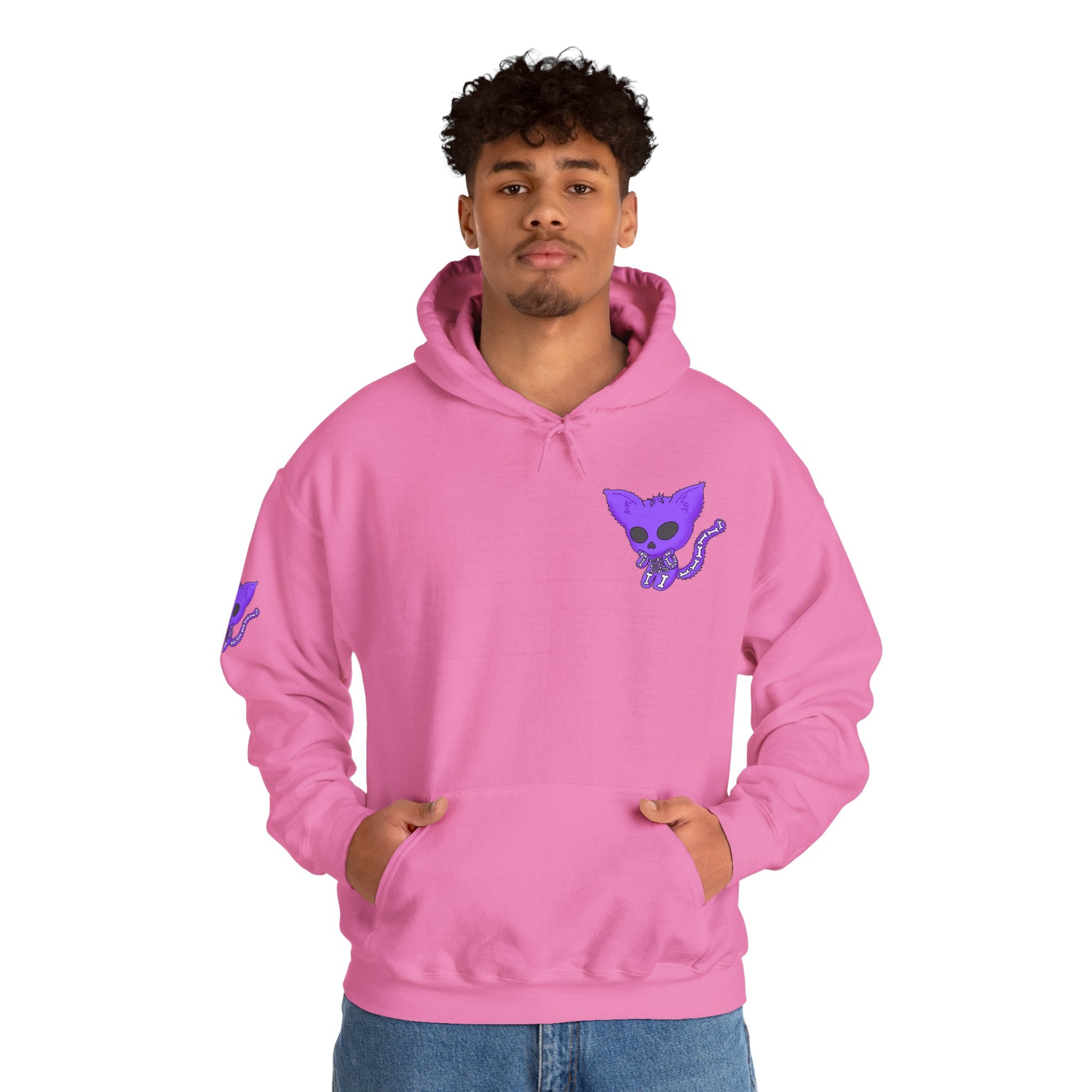 Purple Skeleton Cat Hoodie – Cute Spooky Graphic Sweatshirt - Unique Brand Design