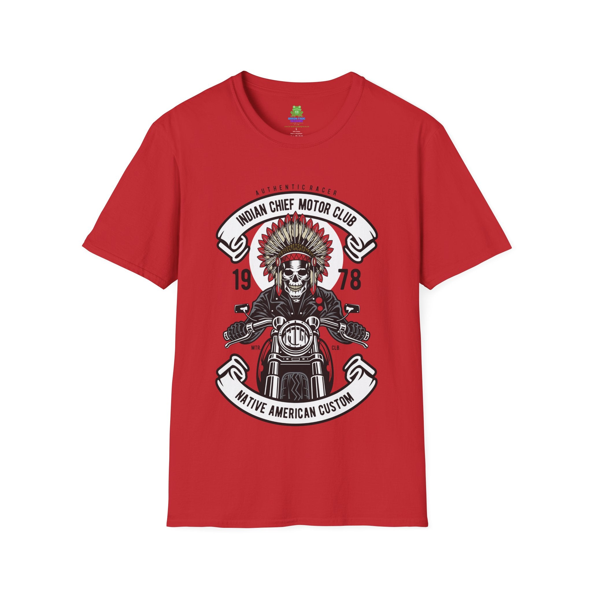 Motorcycle Club T-Shirt - 'Indian Chief Motor Club' Vintage Skull Rider Tee - 100% Cotton