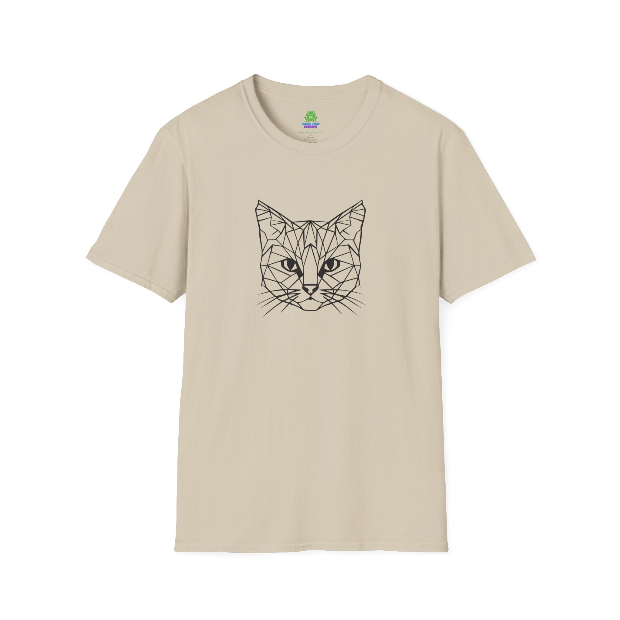 Geometric Cat T-Shirt - Minimal Line Art Cat Face Tee - 100% Cotton