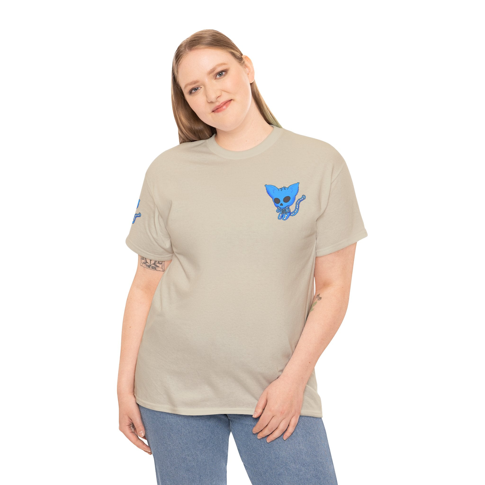 Blue Skeleton Cat Graphic Tee - Cute Creepy Kitty Shirt - 100% Cotton