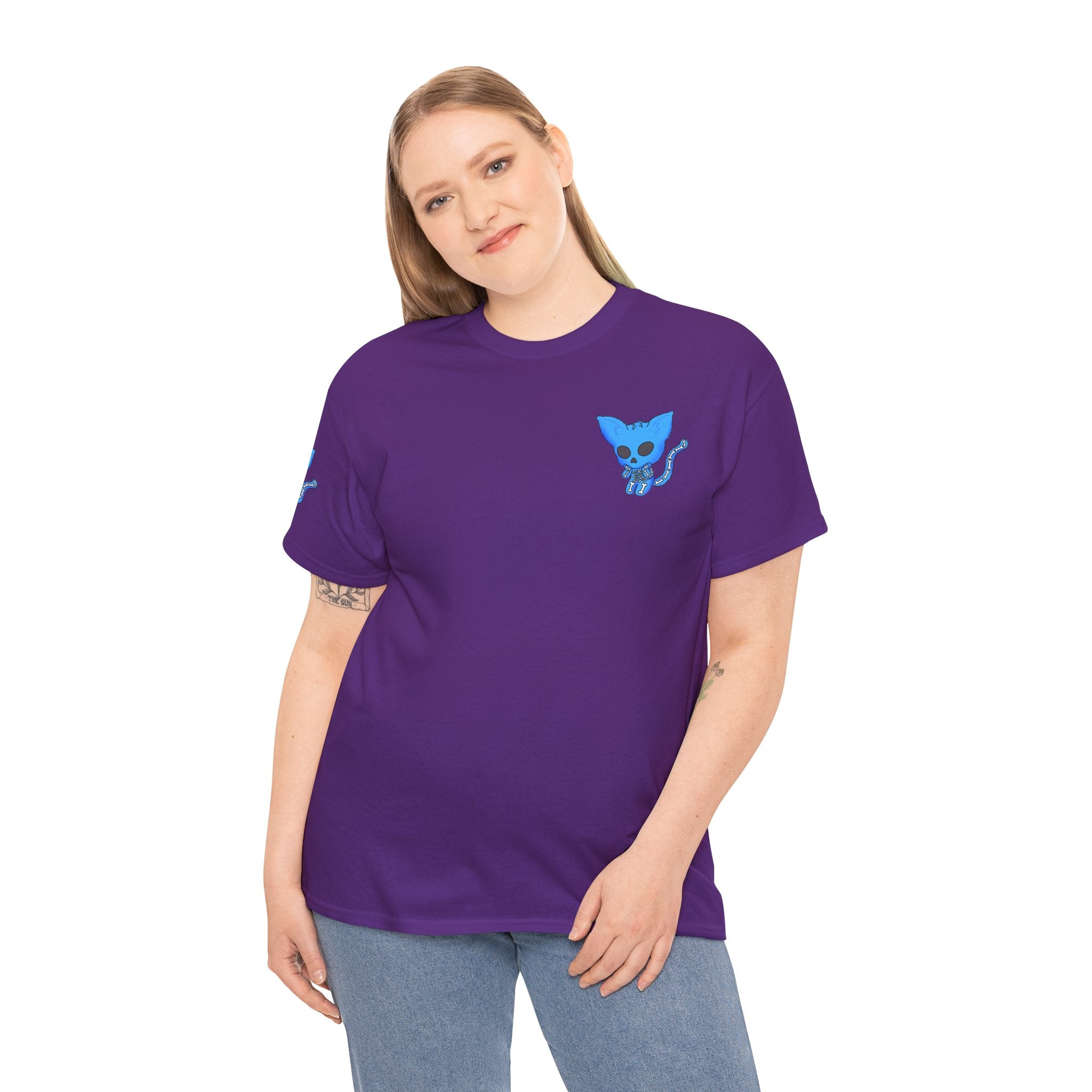 Blue Skeleton Cat Graphic Tee - Cute Creepy Kitty Shirt - 100% Cotton