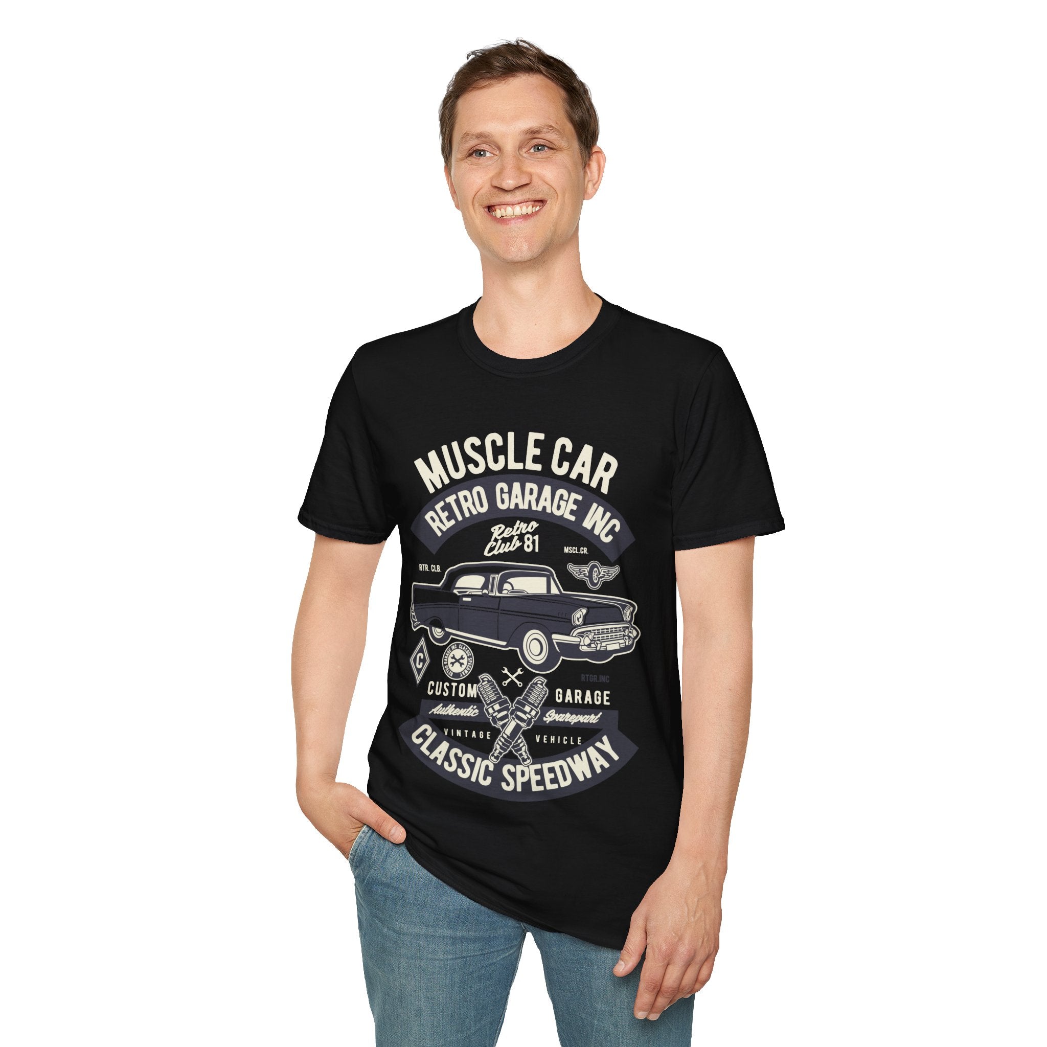 Retro Garage Muscle Car T-Shirt - Classic Speedway Vintage Auto Tee -100% Cotton