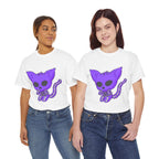 Purple Skeleton Cat Graphic Tee - Cute Creepy Kitty Shirt - 100% Cotton