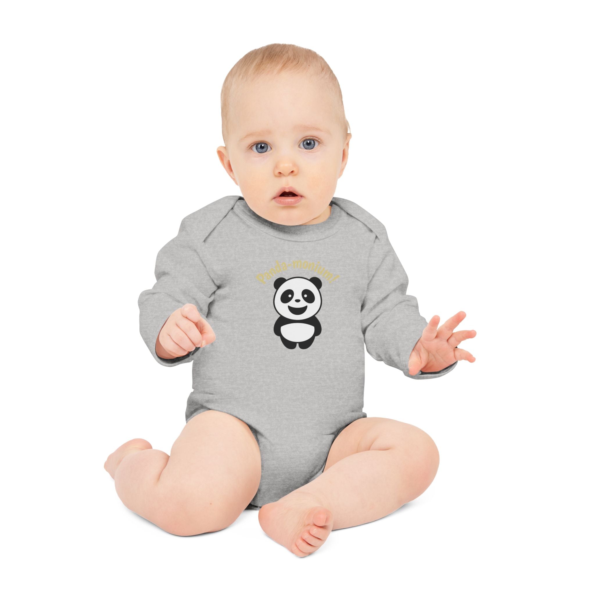 Panda-monium Baby Bodysuit - Cute Panda Long-Sleeve Organic Onesie - 100% certified organic cotton