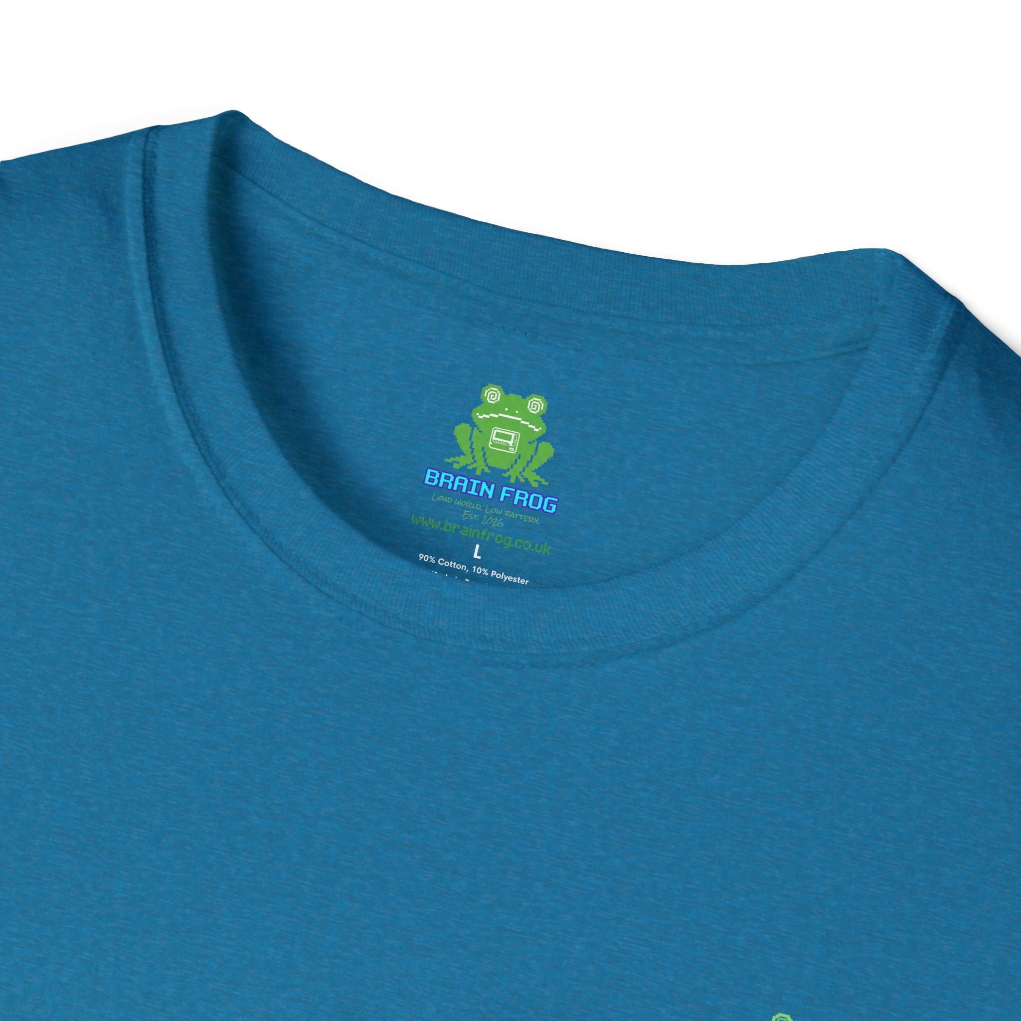 Brain Frog Design Signature T-Shirt - Small Green Brain Frog Logo Tee (Front Chest & Sleeve) - 100% Cotton