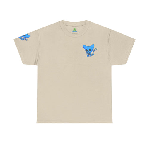 Blue Skeleton Cat Graphic Tee - Cute Creepy Kitty Shirt - 100% Cotton