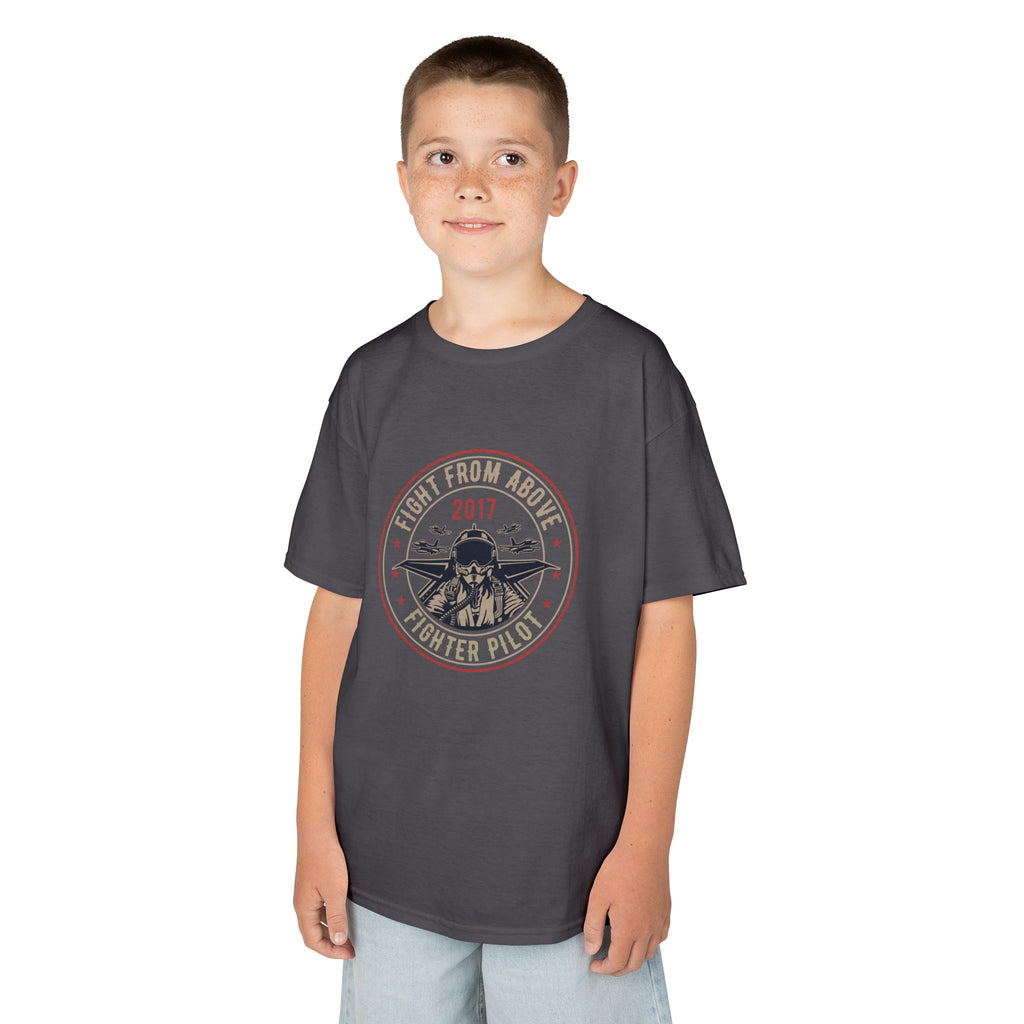 Kids T-Shirt - 'Flight From Above 2017 Fighter Pilot' Vintage Airplane Design - 100% Cotton / Cotton Blend