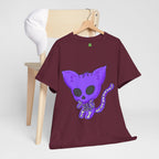 Purple Skeleton Cat Graphic Tee - Cute Creepy Kitty Shirt - 100% Cotton