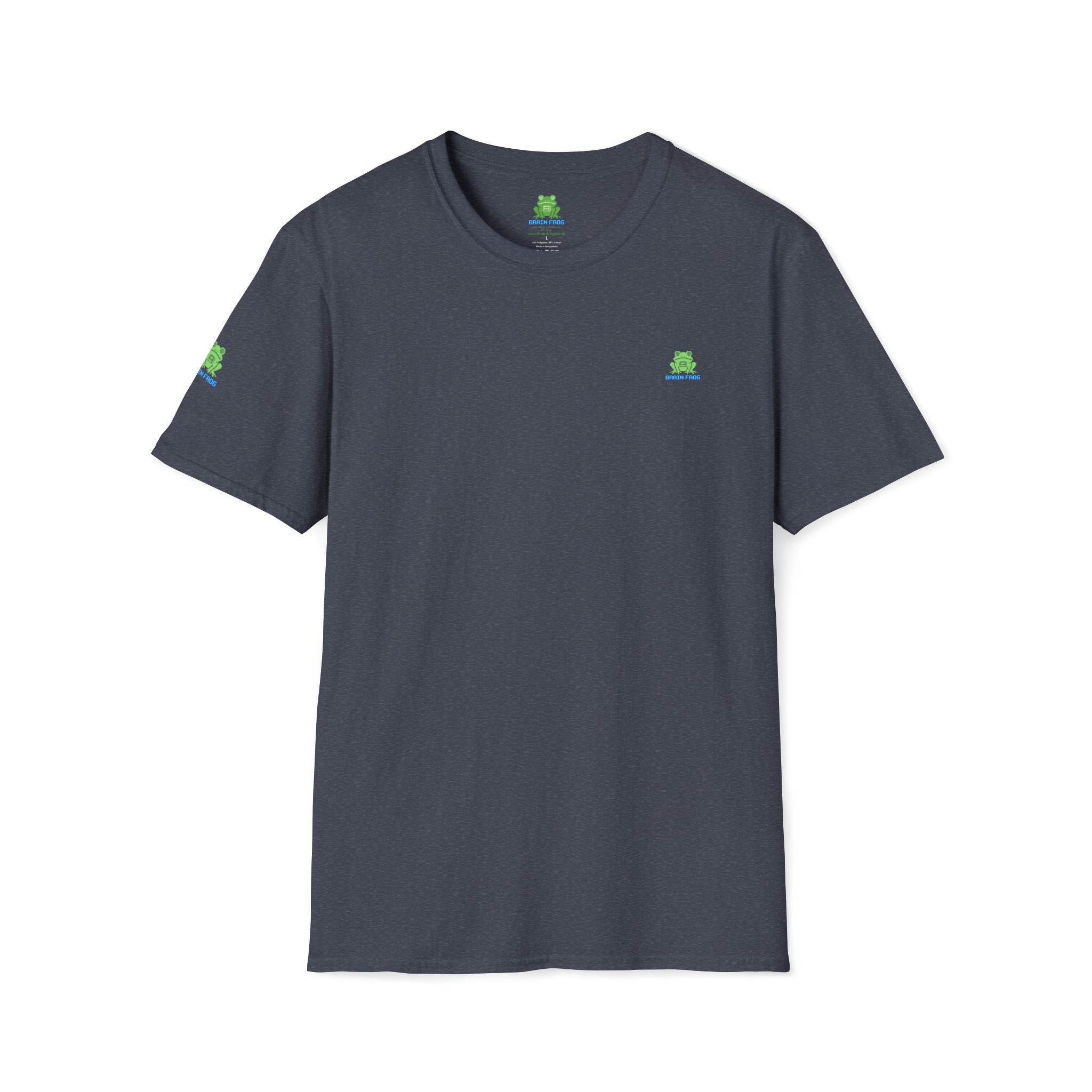 Brain Frog Design Signature T-Shirt - Small Green Brain Frog Logo Tee (Front Chest & Sleeve) - 100% Cotton