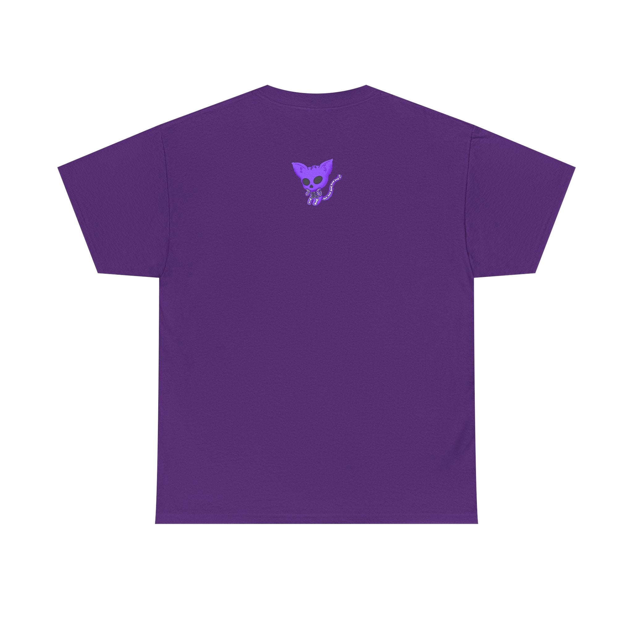 Purple Skeleton Cat Graphic Tee - Cute Creepy Kitty Shirt - 100% Cotton