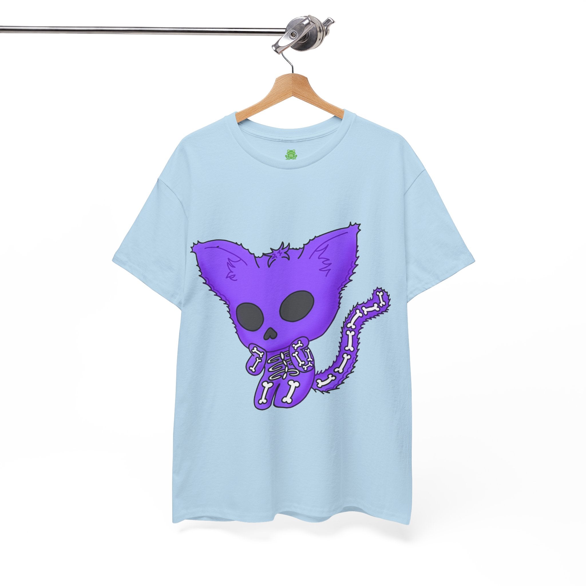 Purple Skeleton Cat Graphic Tee - Cute Creepy Kitty Shirt - 100% Cotton