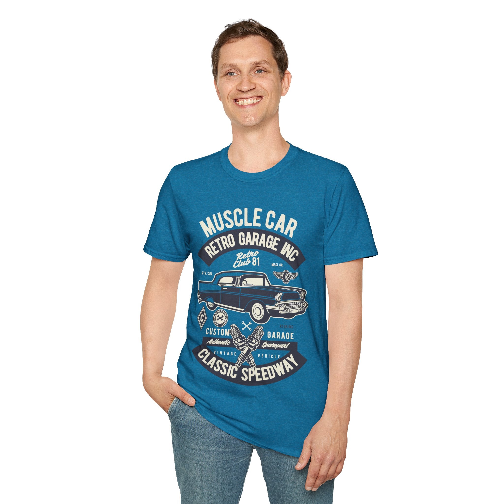 Retro Garage Muscle Car T-Shirt - Classic Speedway Vintage Auto Tee -100% Cotton