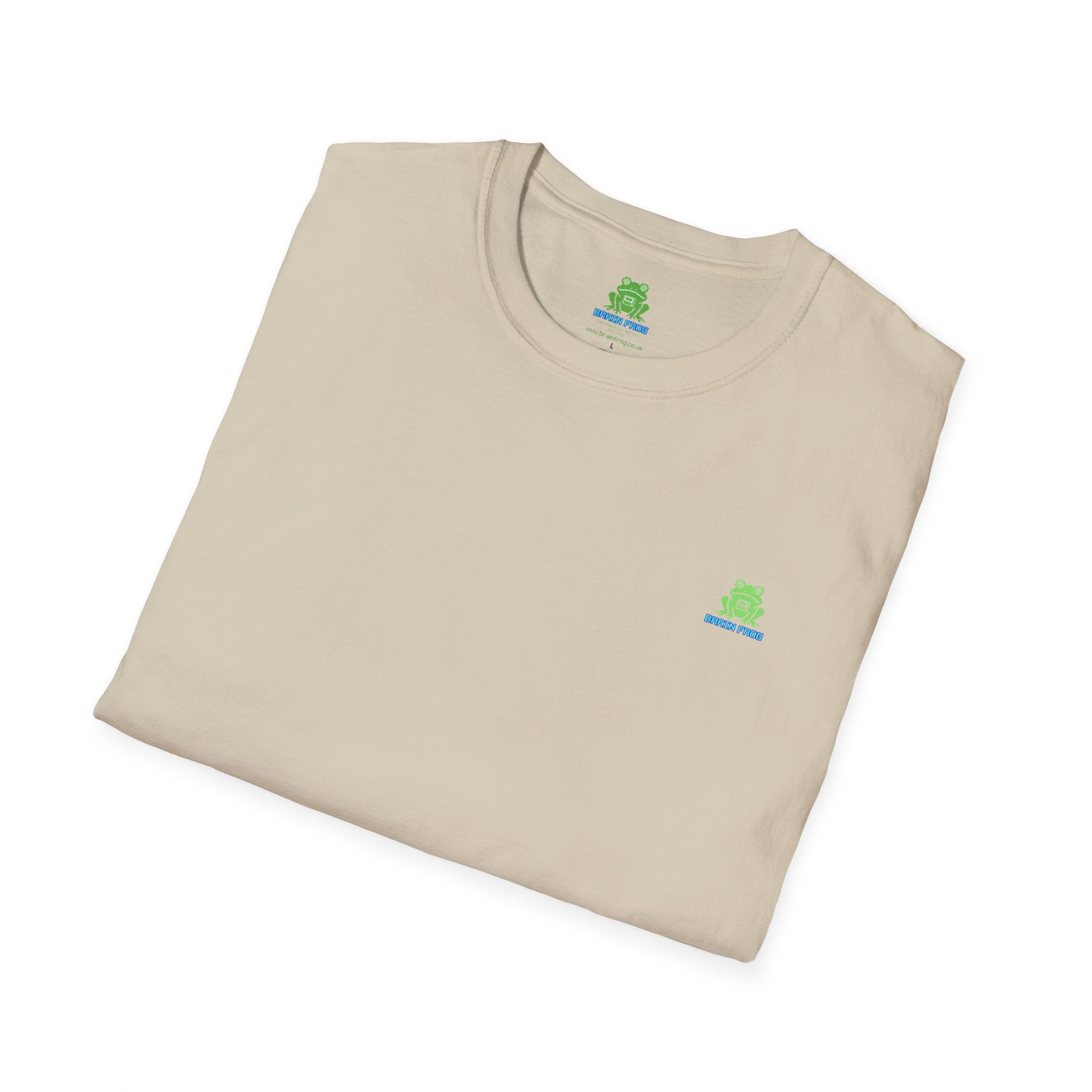 Brain Frog Design Signature T-Shirt - Small Green Brain Frog Logo Tee (Front Chest & Sleeve) - 100% Cotton