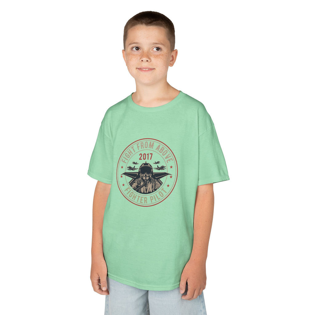 Kids T-Shirt - 'Flight From Above 2017 Fighter Pilot' Vintage Airplane Design - 100% Cotton / Cotton Blend