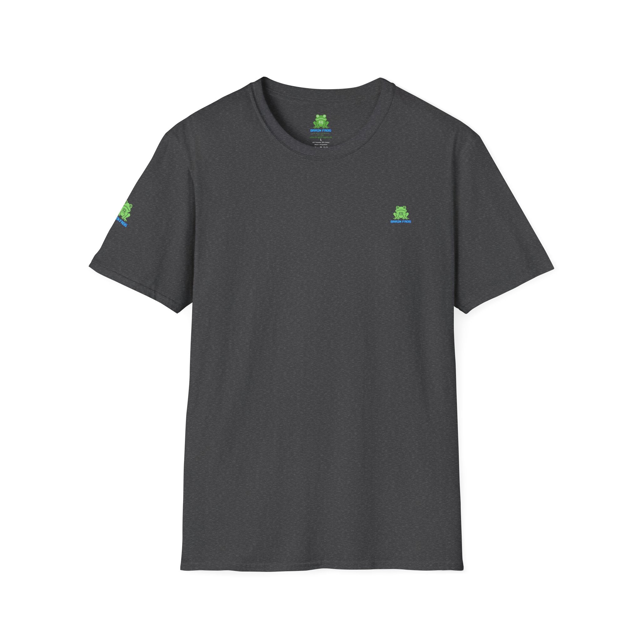Brain Frog Design Signature T-Shirt - Small Green Brain Frog Logo Tee (Front Chest & Sleeve) - 100% Cotton