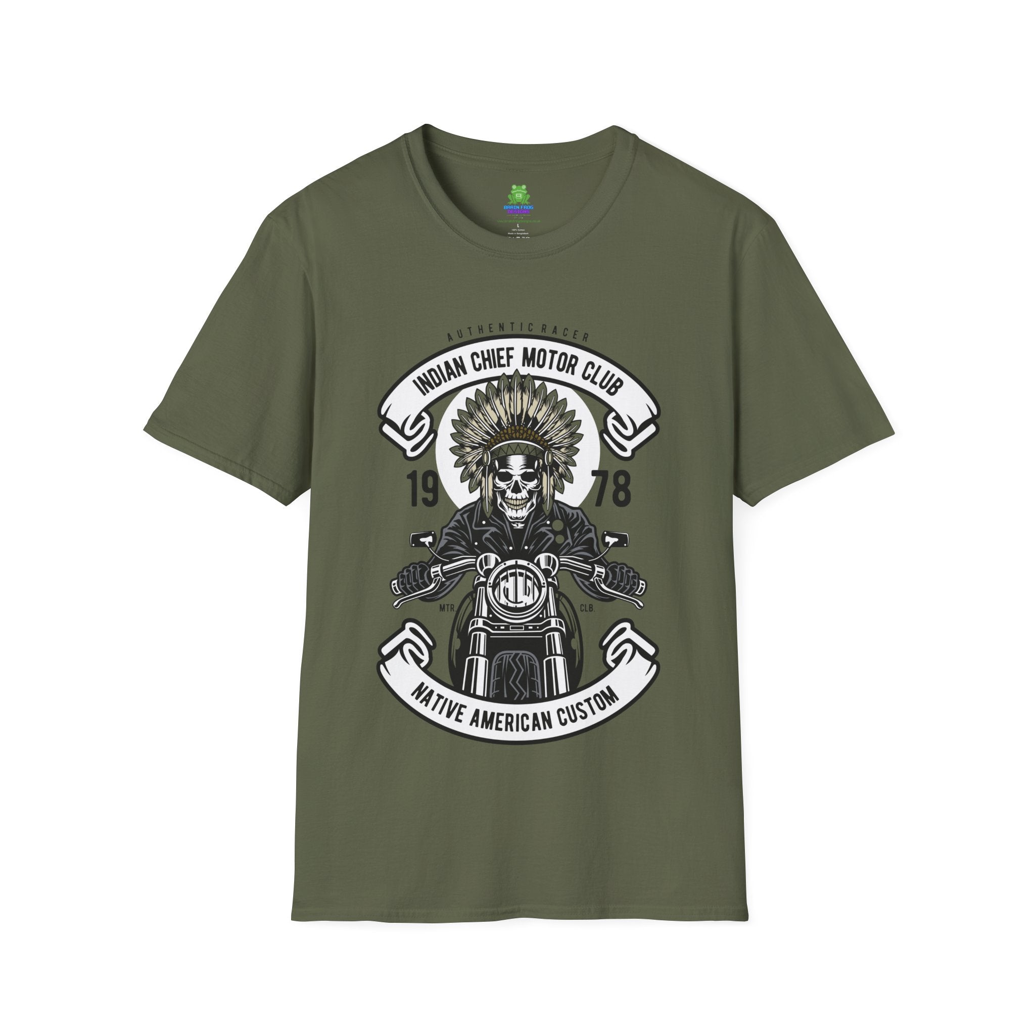 Motorcycle Club T-Shirt - 'Indian Chief Motor Club' Vintage Skull Rider Tee - 100% Cotton