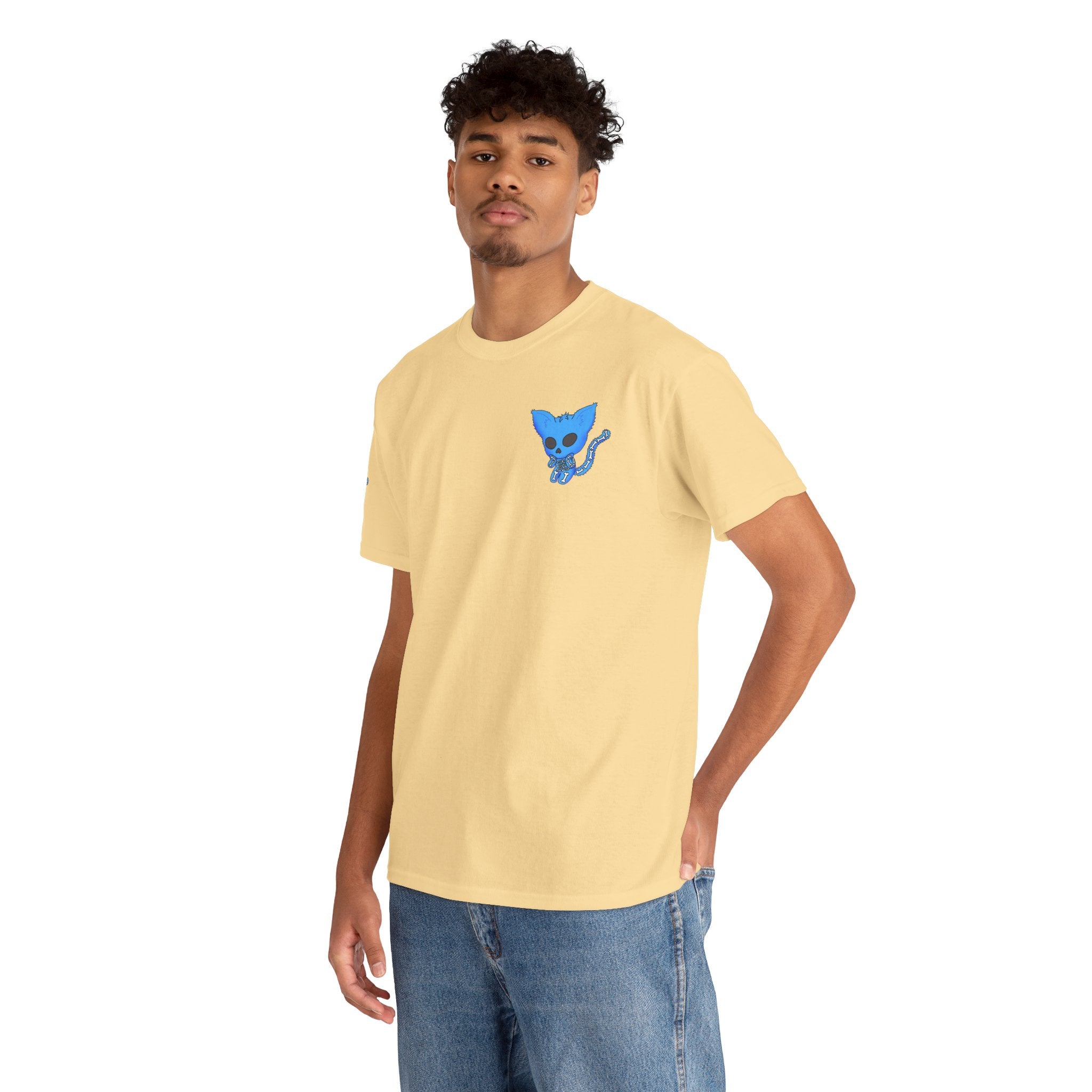 Blue Skeleton Cat Graphic Tee - Cute Creepy Kitty Shirt - 100% Cotton
