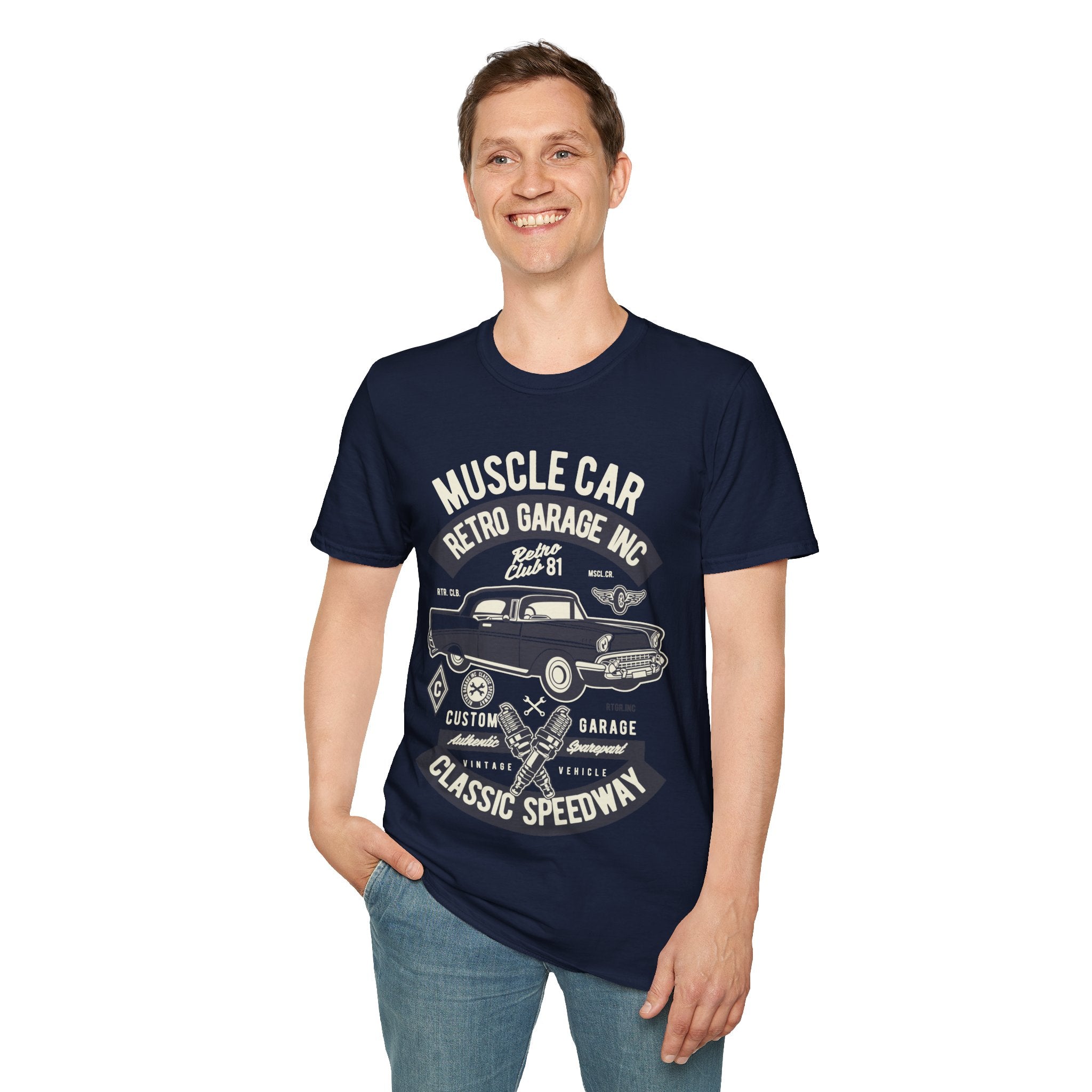 Retro Garage Muscle Car T-Shirt - Classic Speedway Vintage Auto Tee -100% Cotton
