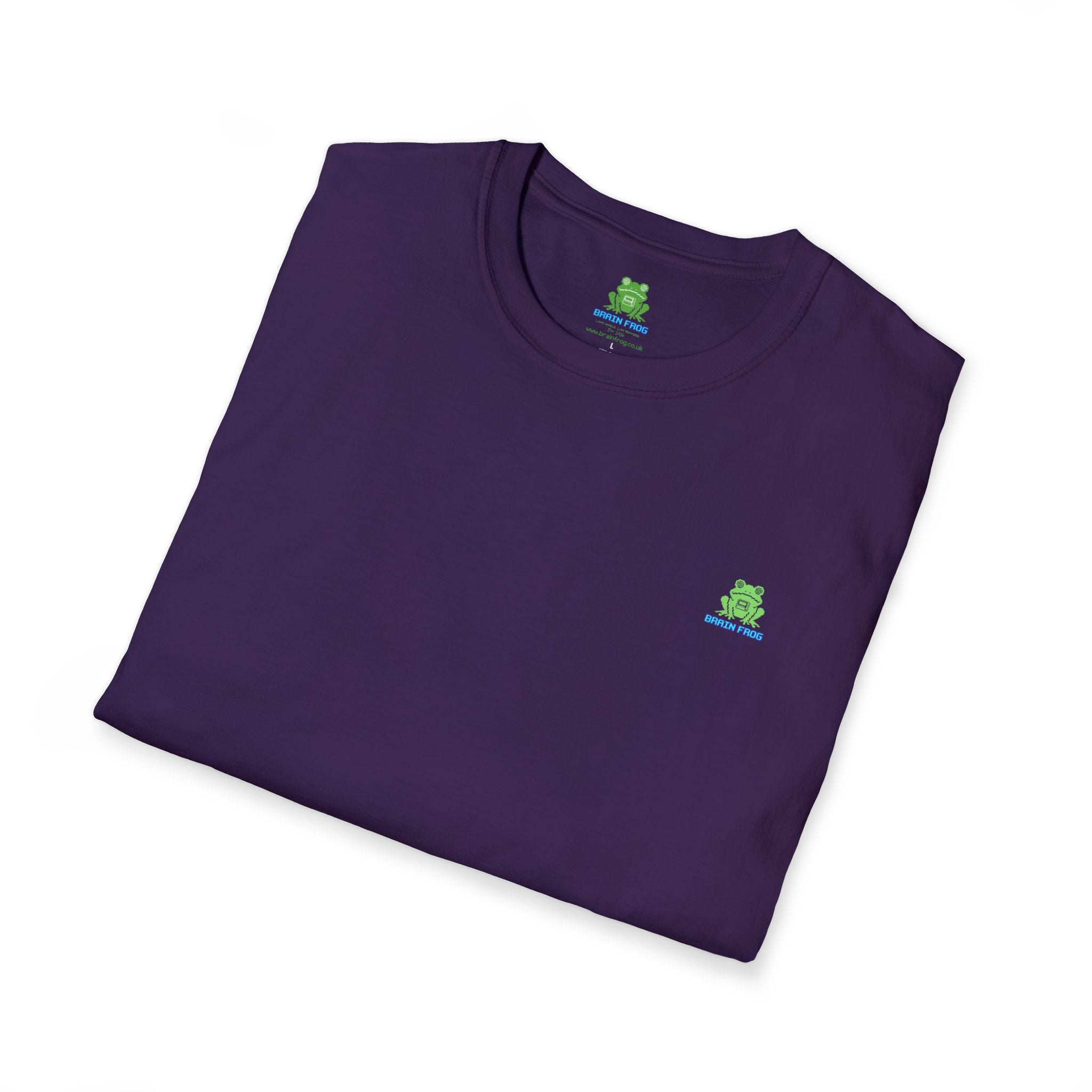 Brain Frog Design Signature T-Shirt - Small Green Brain Frog Logo Tee (Front Chest & Sleeve) - 100% Cotton