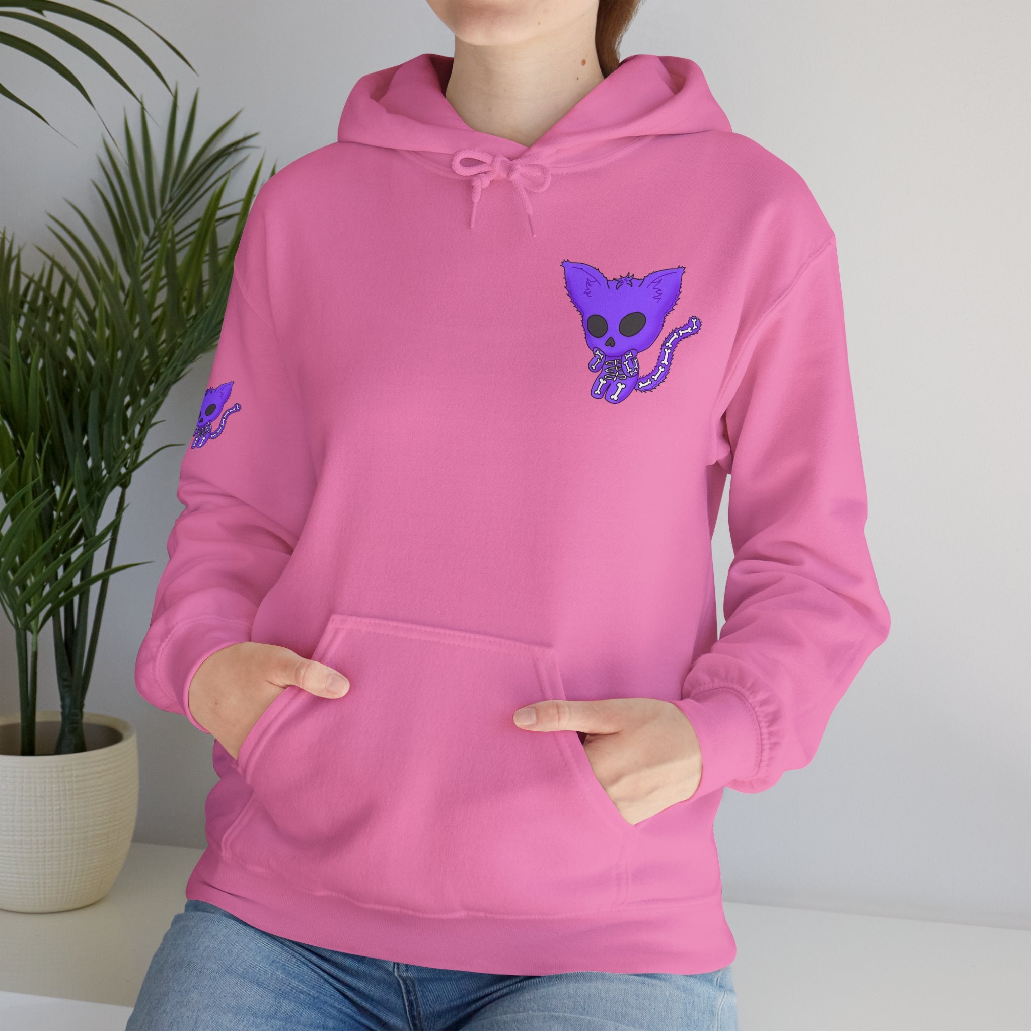 Purple Skeleton Cat Hoodie – Cute Spooky Graphic Sweatshirt - Unique Brand Design