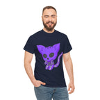 Purple Skeleton Cat Graphic Tee - Cute Creepy Kitty Shirt - 100% Cotton
