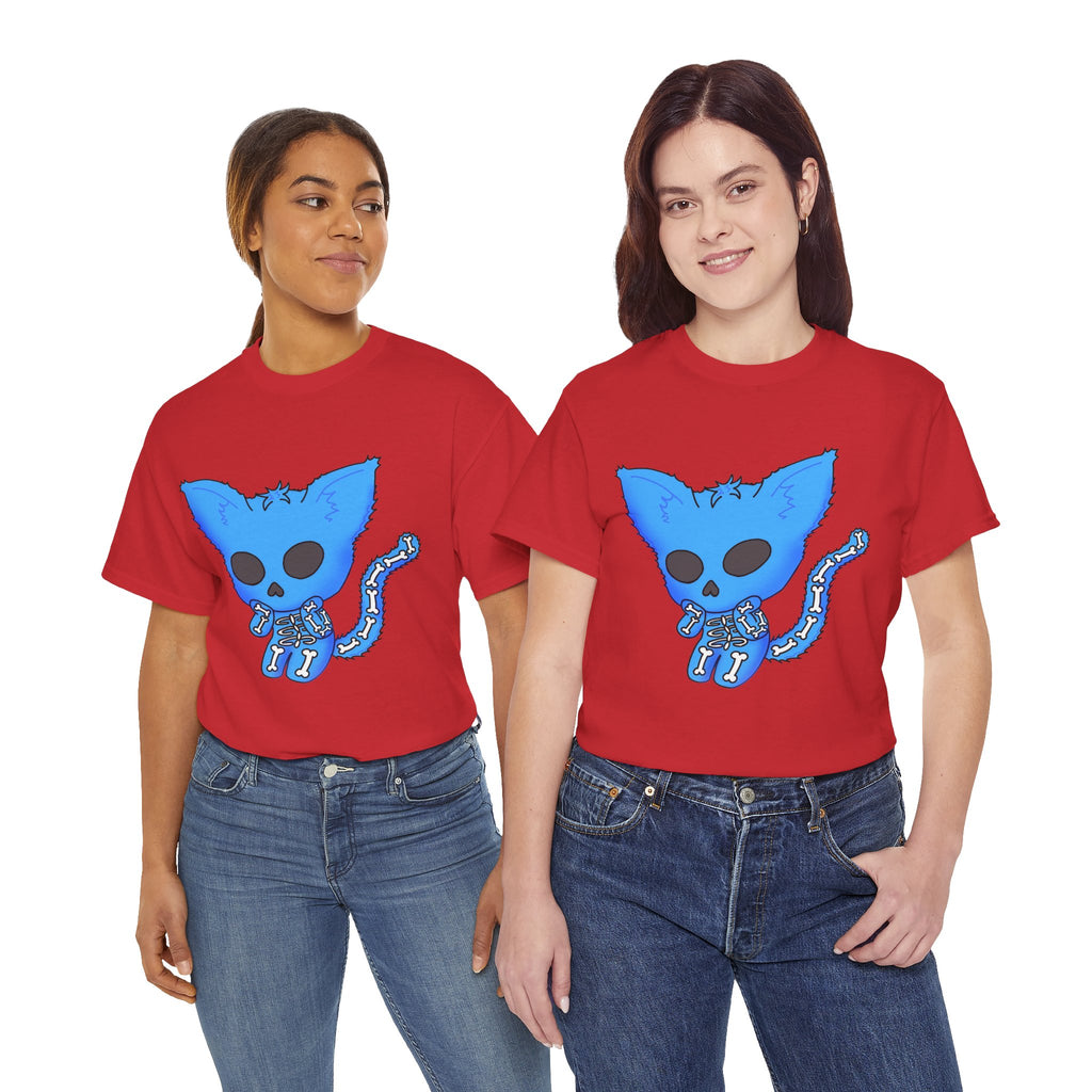 Blue Skeleton Cat Graphic Tee - Cute Creepy Kitty Shirt - 100% Cotton