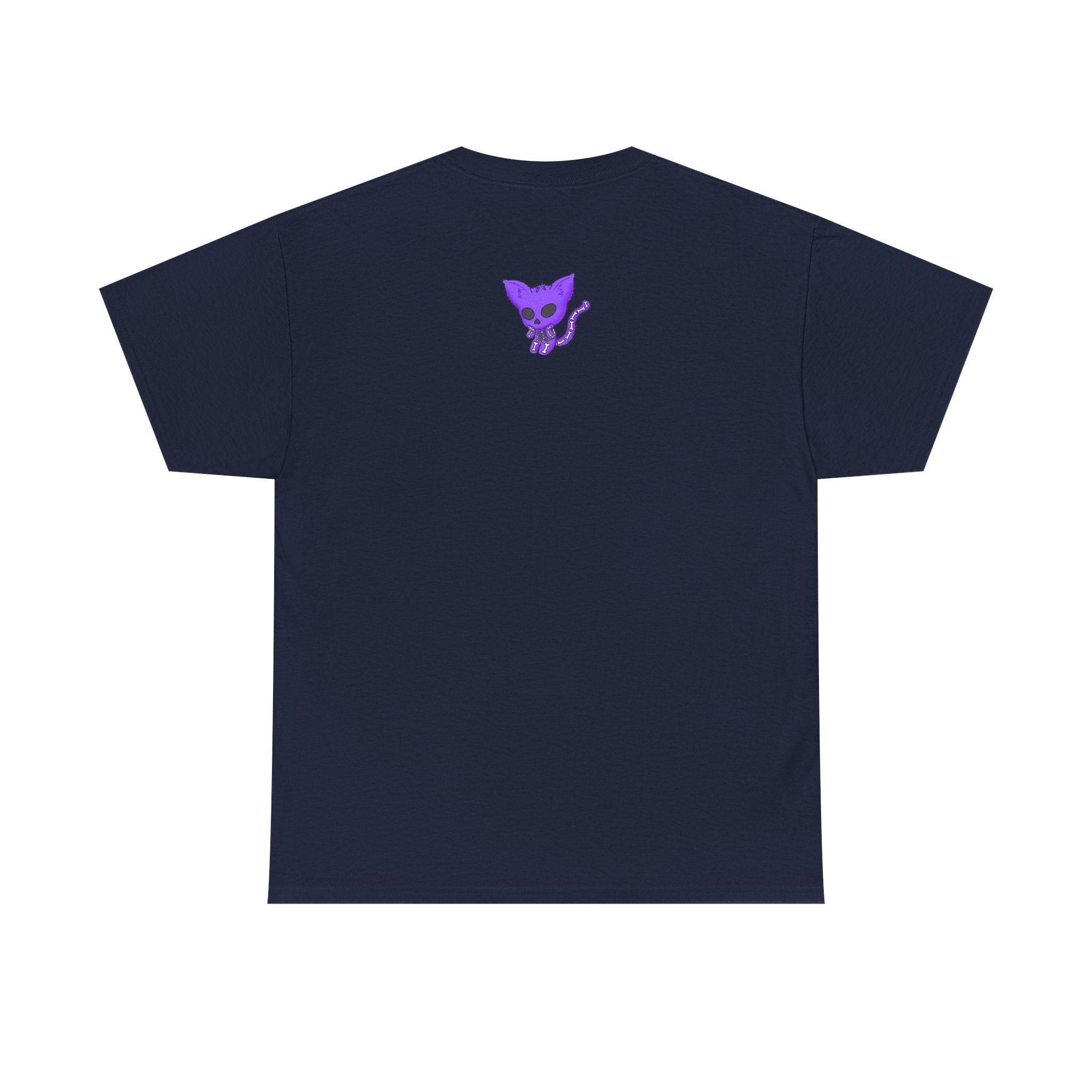 Purple Skeleton Cat Graphic Tee - Cute Creepy Kitty Shirt - 100% Cotton