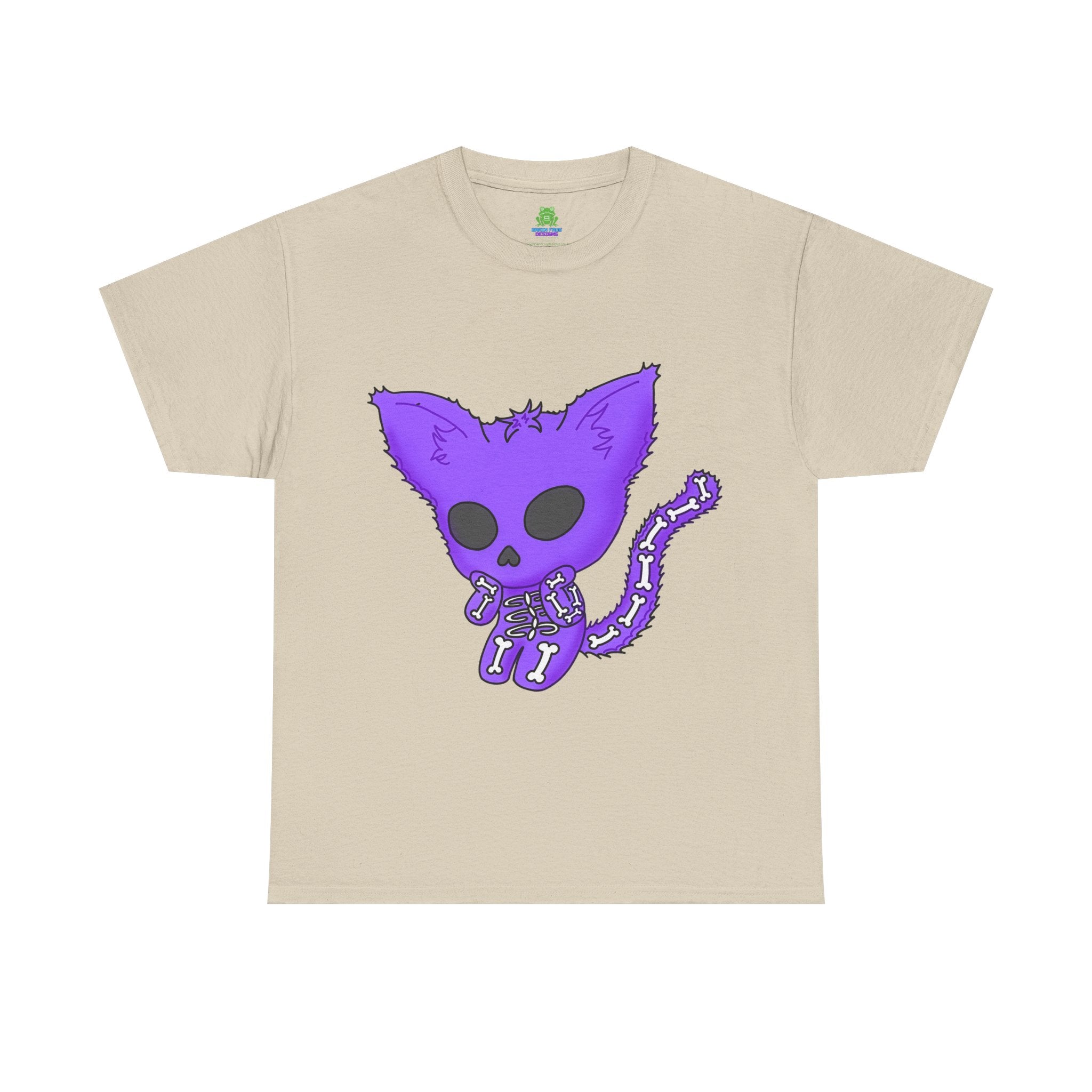 Purple Skeleton Cat Graphic Tee - Cute Creepy Kitty Shirt - 100% Cotton
