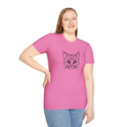 Geometric Cat T-Shirt - Minimal Line Art Cat Face Tee - 100% Cotton