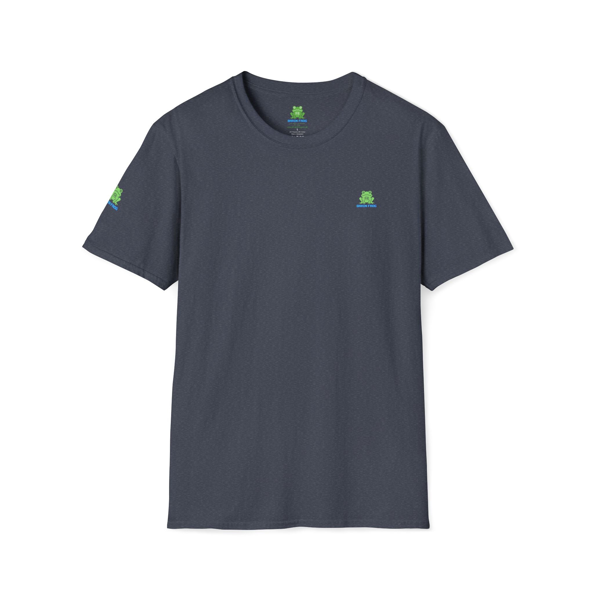 Brain Frog Design Signature T-Shirt - Small Green Brain Frog Logo Tee (Front Chest & Sleeve) - 100% Cotton