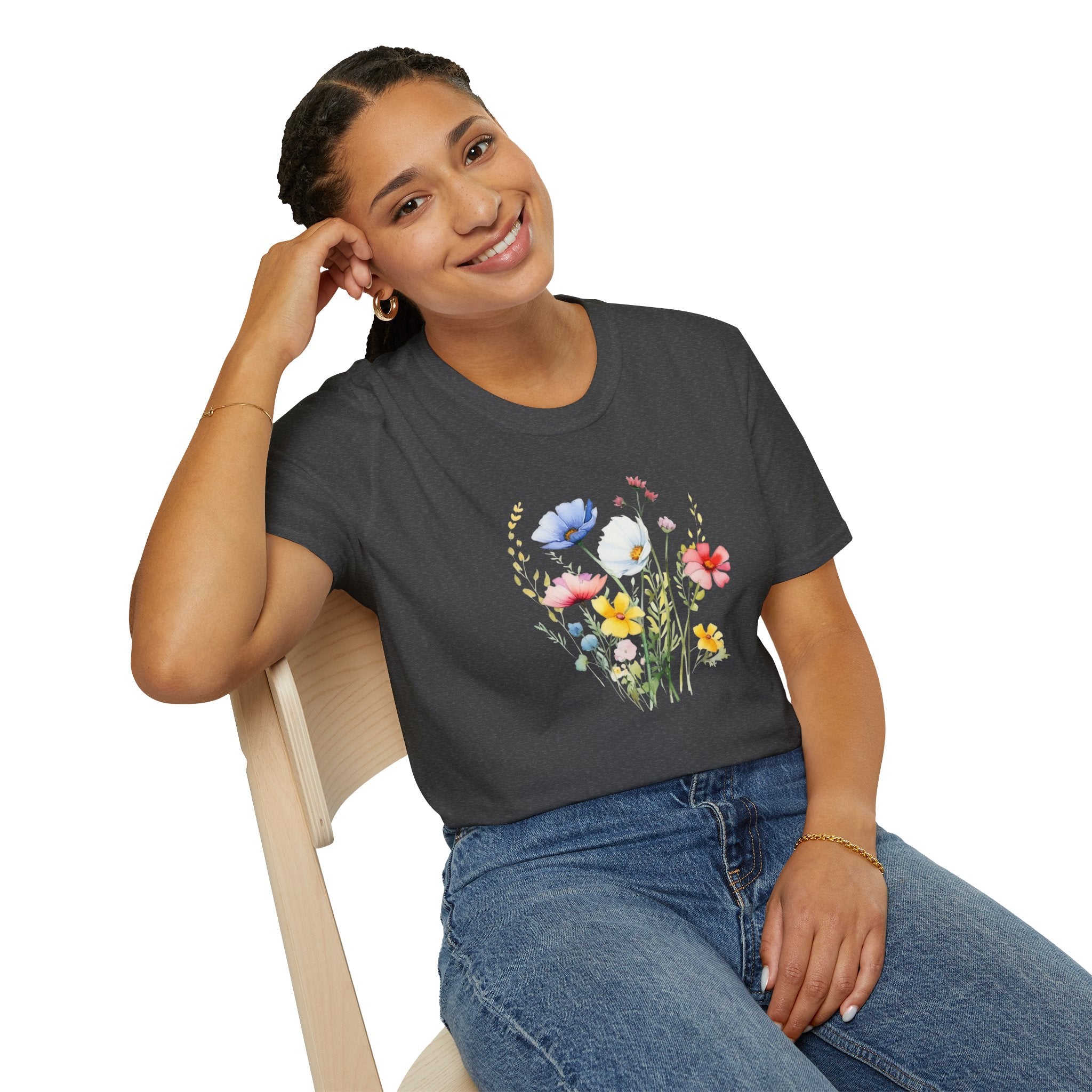 Floral Wildflower Bouquet T-Shirt - Pastel Garden Graphic Tee - 100% Cotton