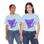 Purple Skeleton Cat Graphic Tee - Cute Creepy Kitty Shirt - 100% Cotton