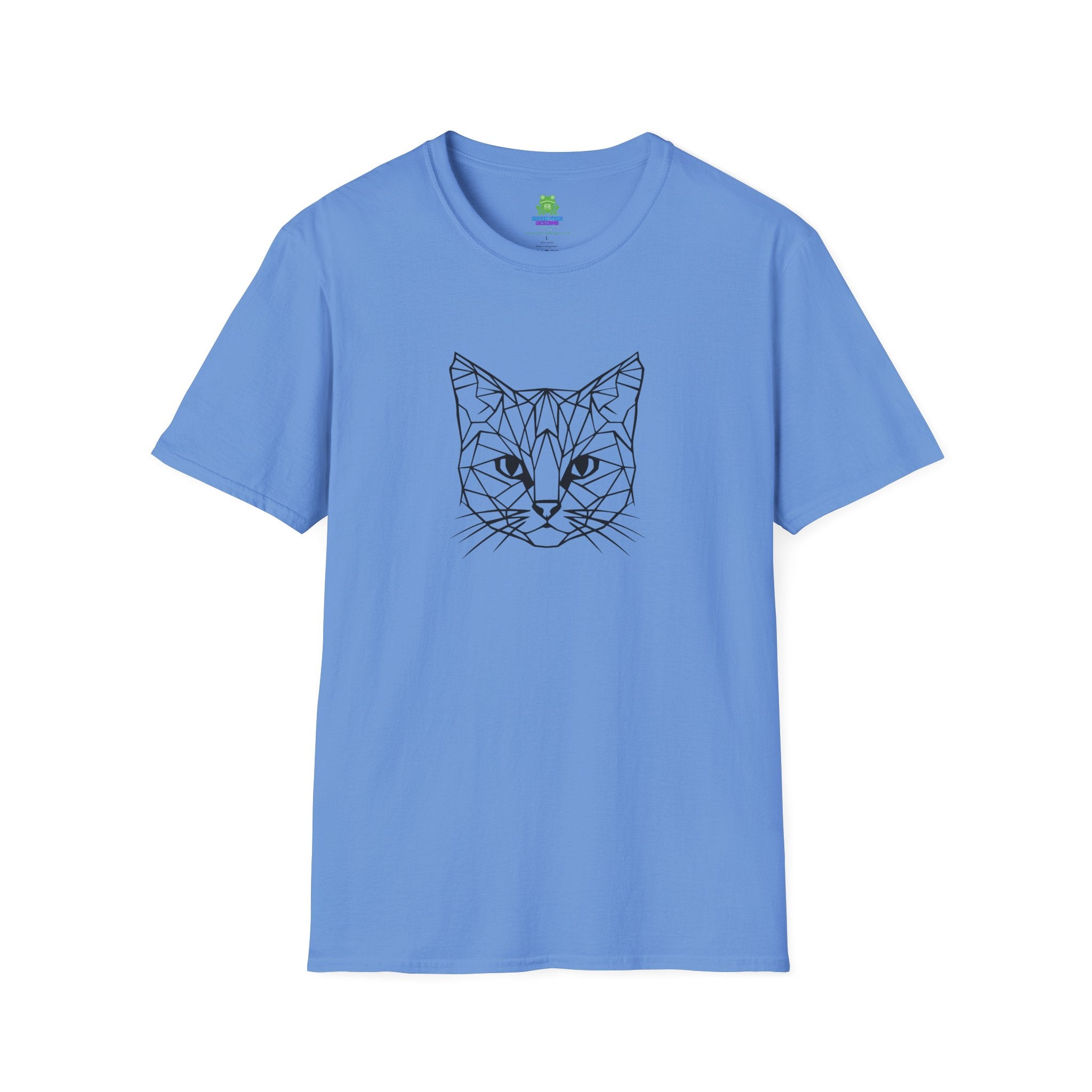 Geometric Cat T-Shirt - Minimal Line Art Cat Face Tee - 100% Cotton