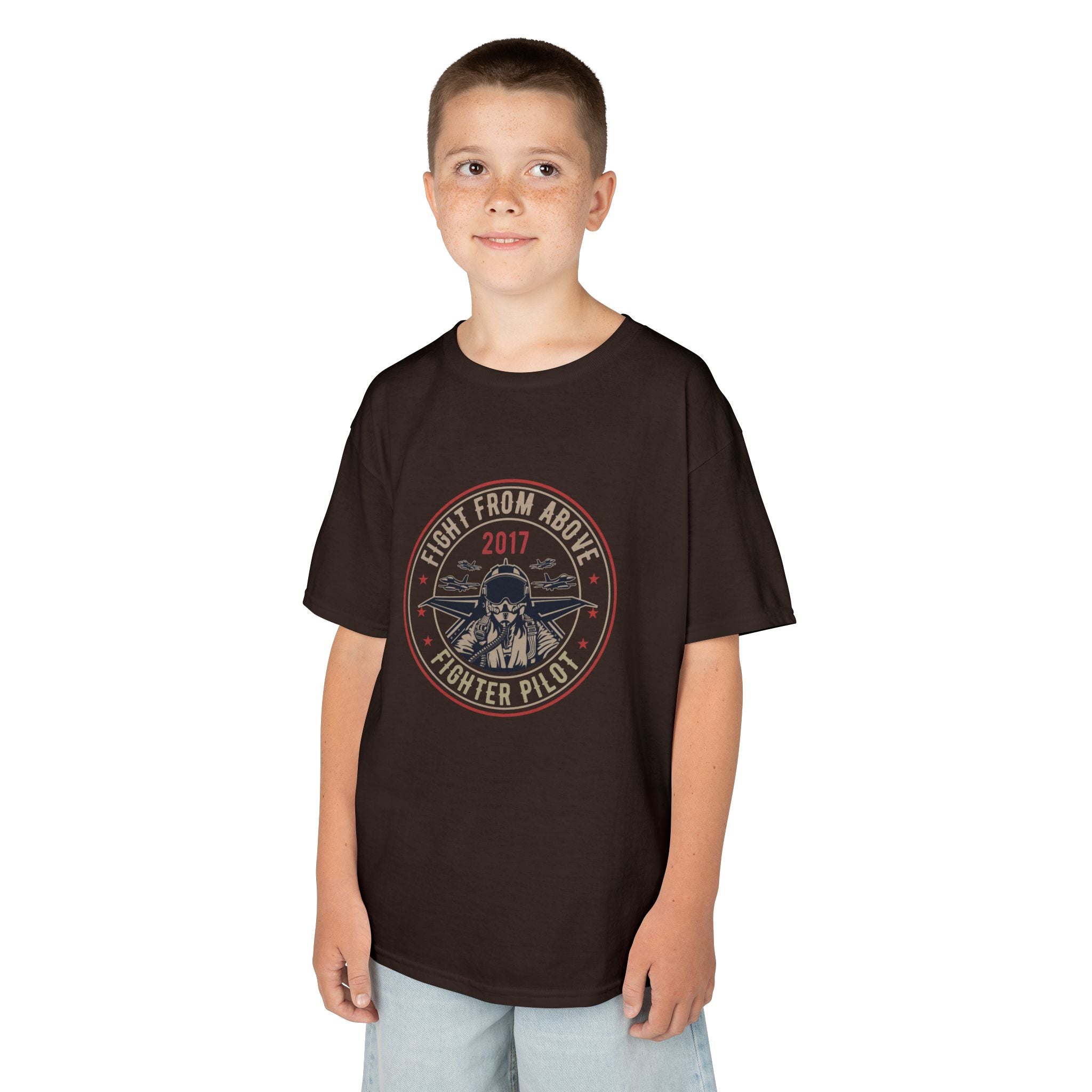 Kids T-Shirt - 'Flight From Above 2017 Fighter Pilot' Vintage Airplane Design - 100% Cotton / Cotton Blend