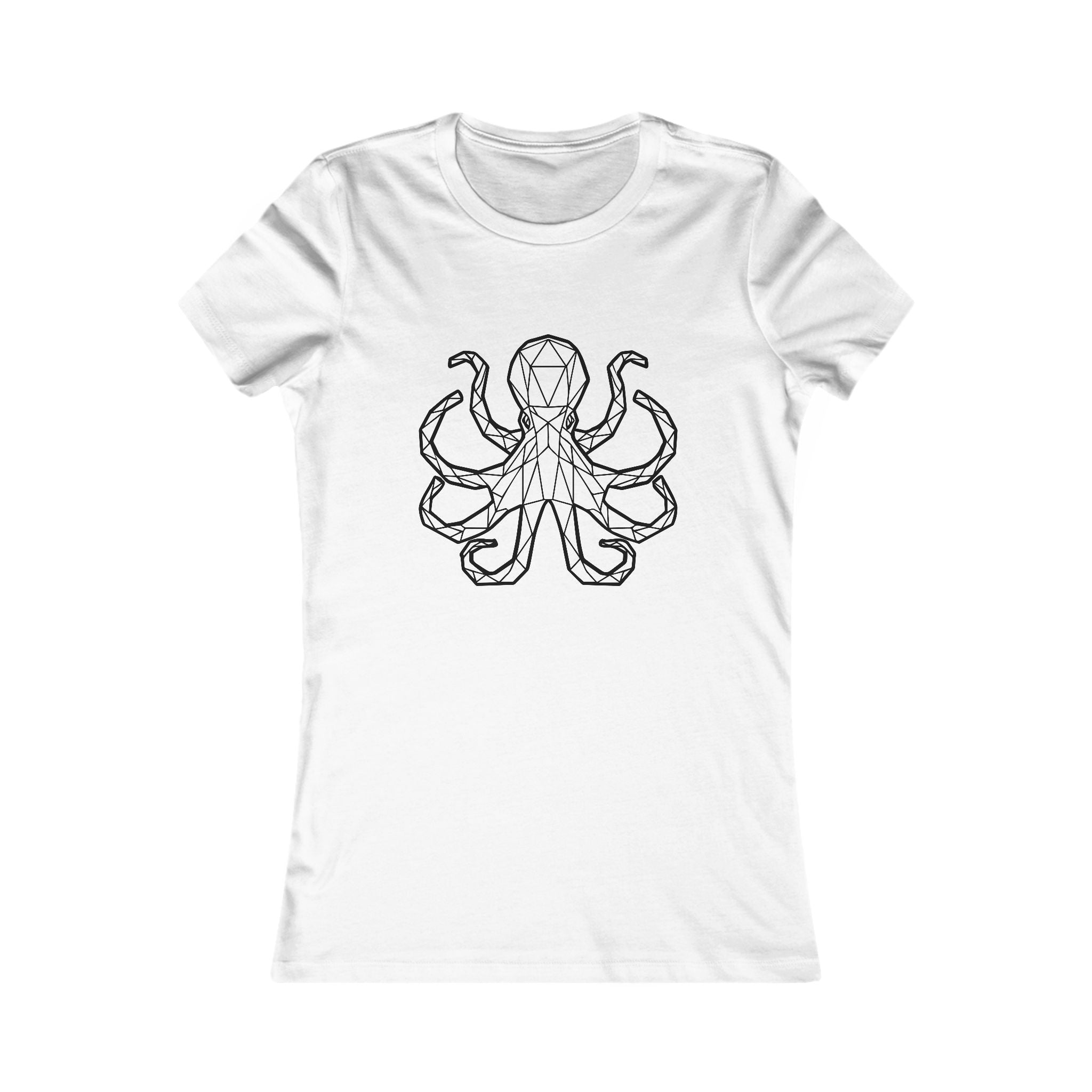 Women's Octopus Tee - Geometric Line Art Sea Creature T-Shirt - 100% Cotton / Cotton Blend