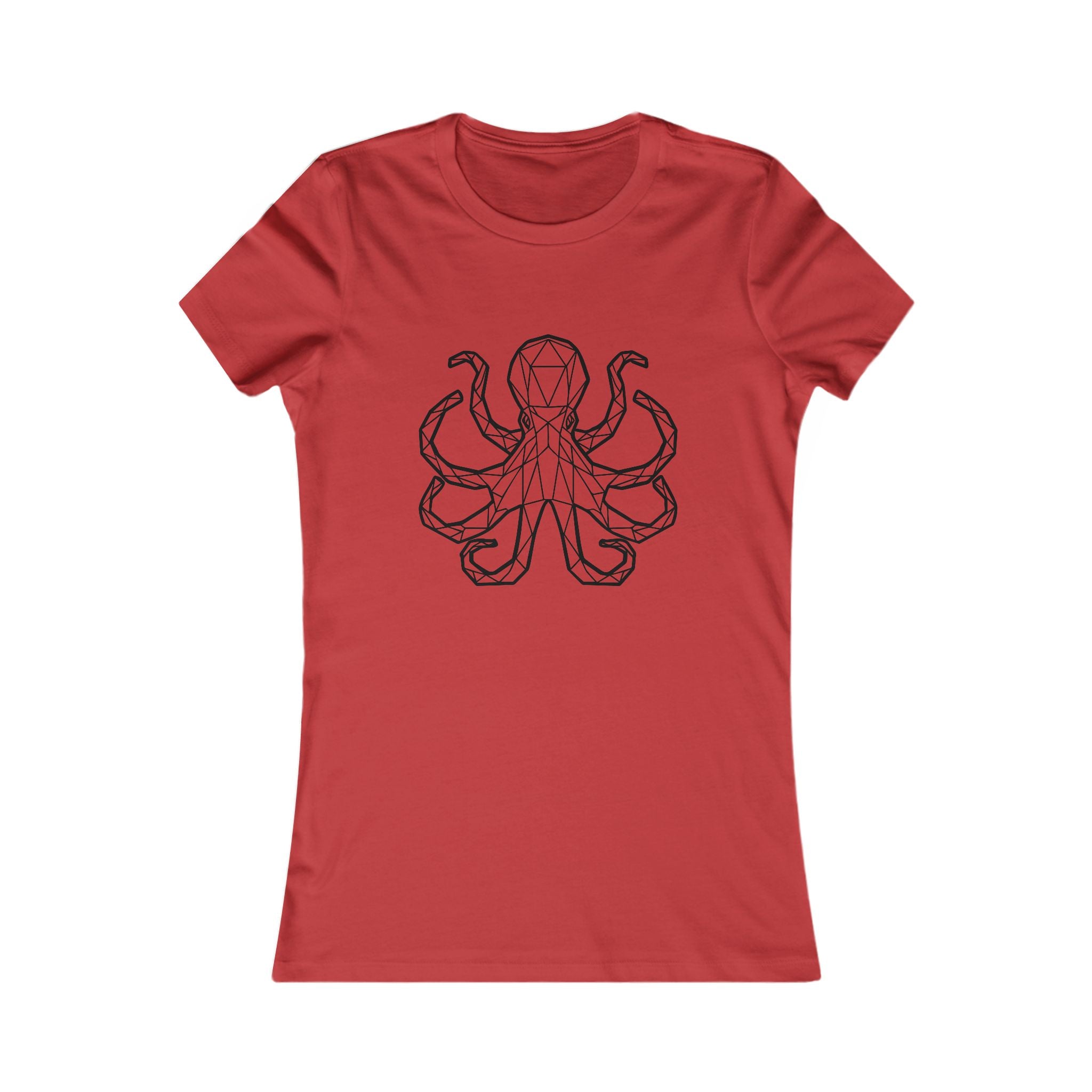 Women's Octopus Tee - Geometric Line Art Sea Creature T-Shirt - 100% Cotton / Cotton Blend