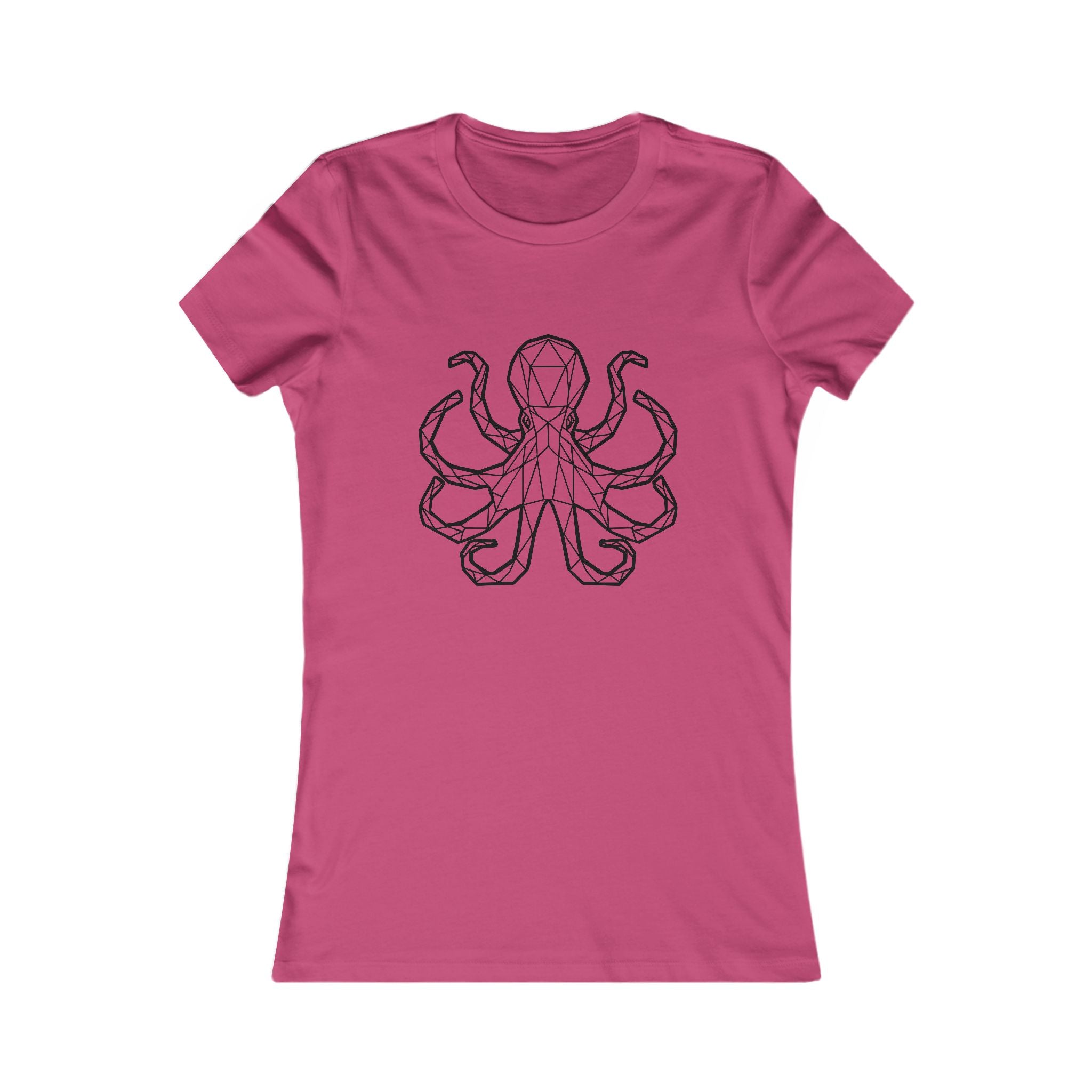 Women's Octopus Tee - Geometric Line Art Sea Creature T-Shirt - 100% Cotton / Cotton Blend