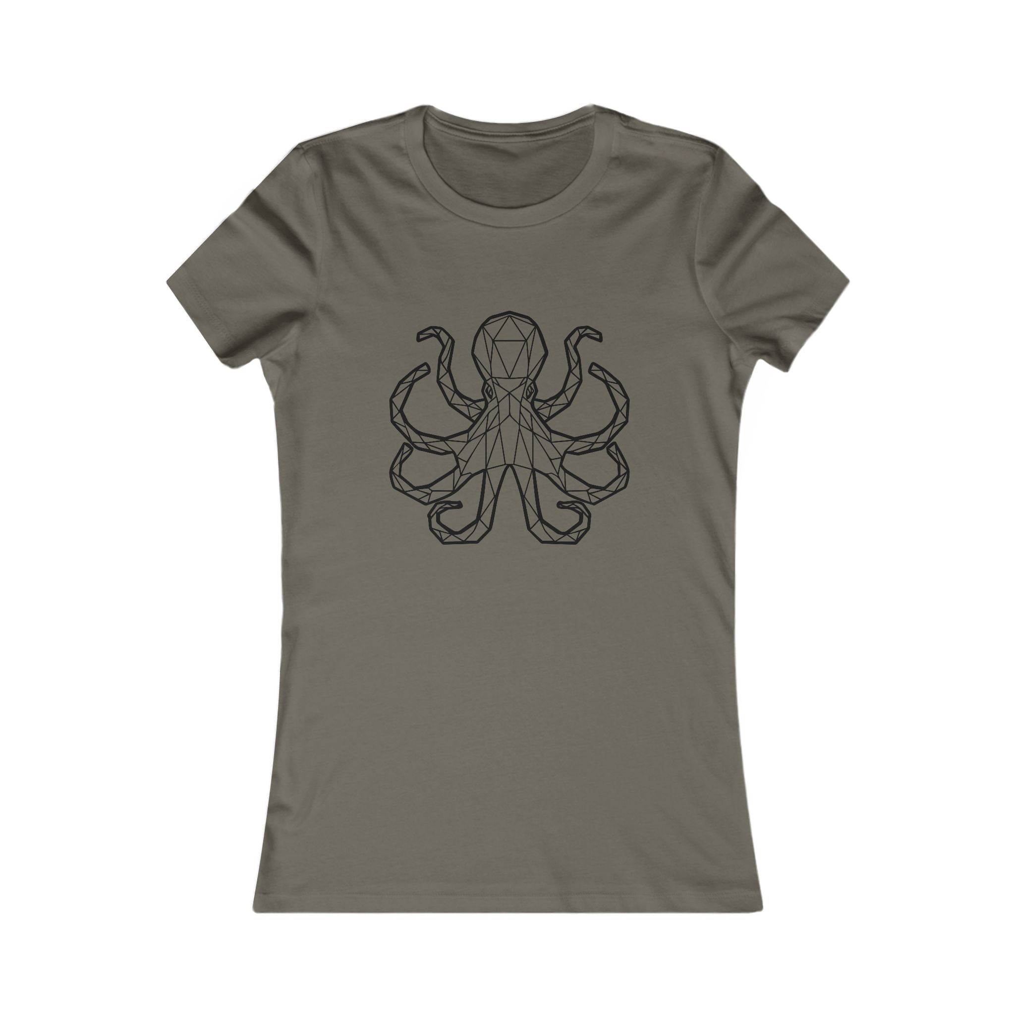 Women's Octopus Tee - Geometric Line Art Sea Creature T-Shirt - 100% Cotton / Cotton Blend