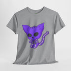 Purple Skeleton Cat Graphic Tee - Cute Creepy Kitty Shirt - 100% Cotton
