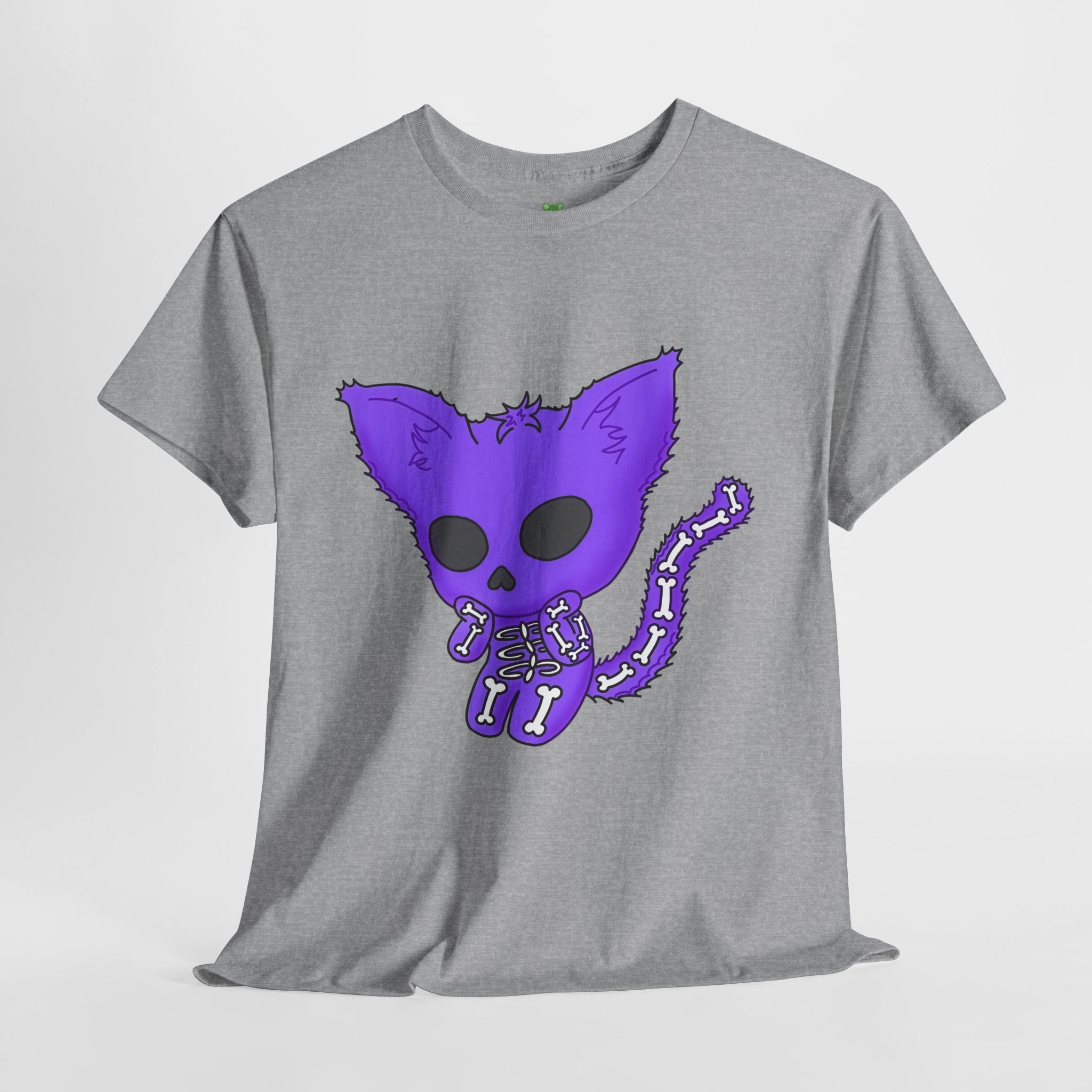 Purple Skeleton Cat Graphic Tee - Cute Creepy Kitty Shirt - 100% Cotton