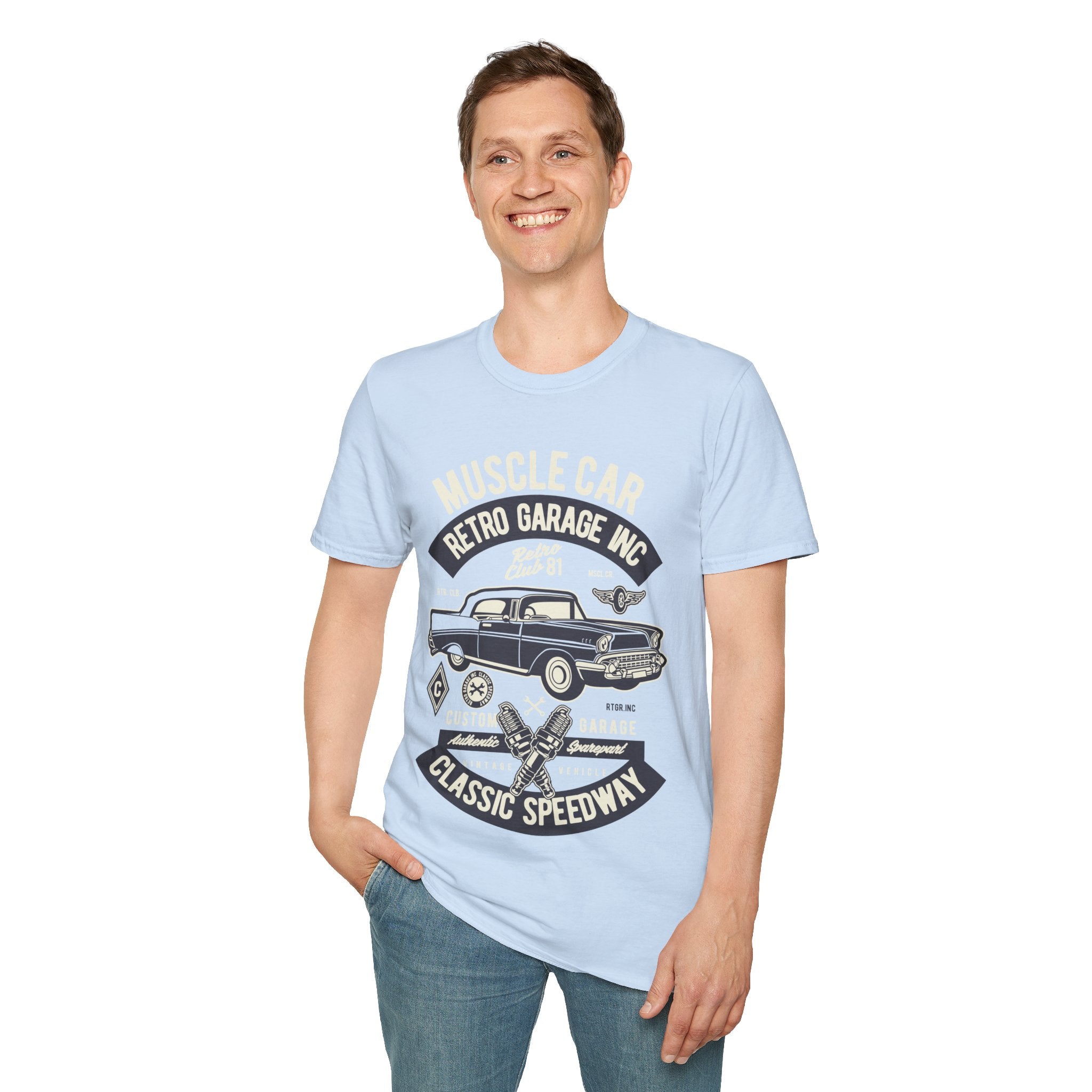Retro Garage Muscle Car T-Shirt - Classic Speedway Vintage Auto Tee -100% Cotton