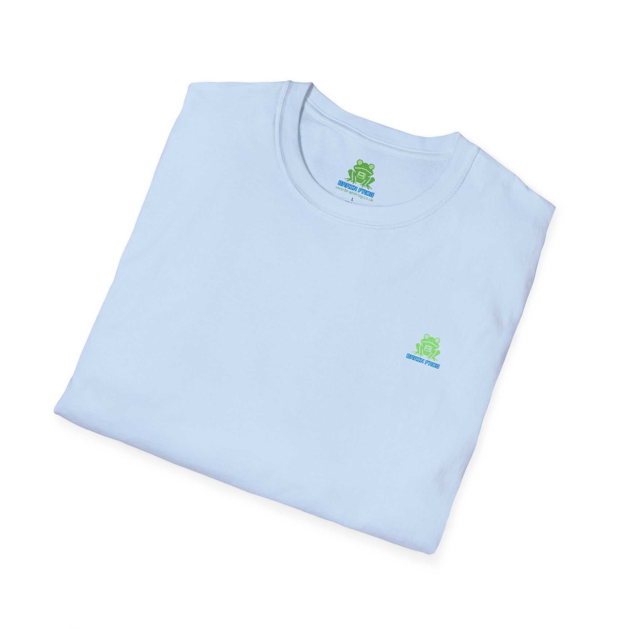 Brain Frog Design Signature T-Shirt - Small Green Brain Frog Logo Tee (Front Chest & Sleeve) - 100% Cotton