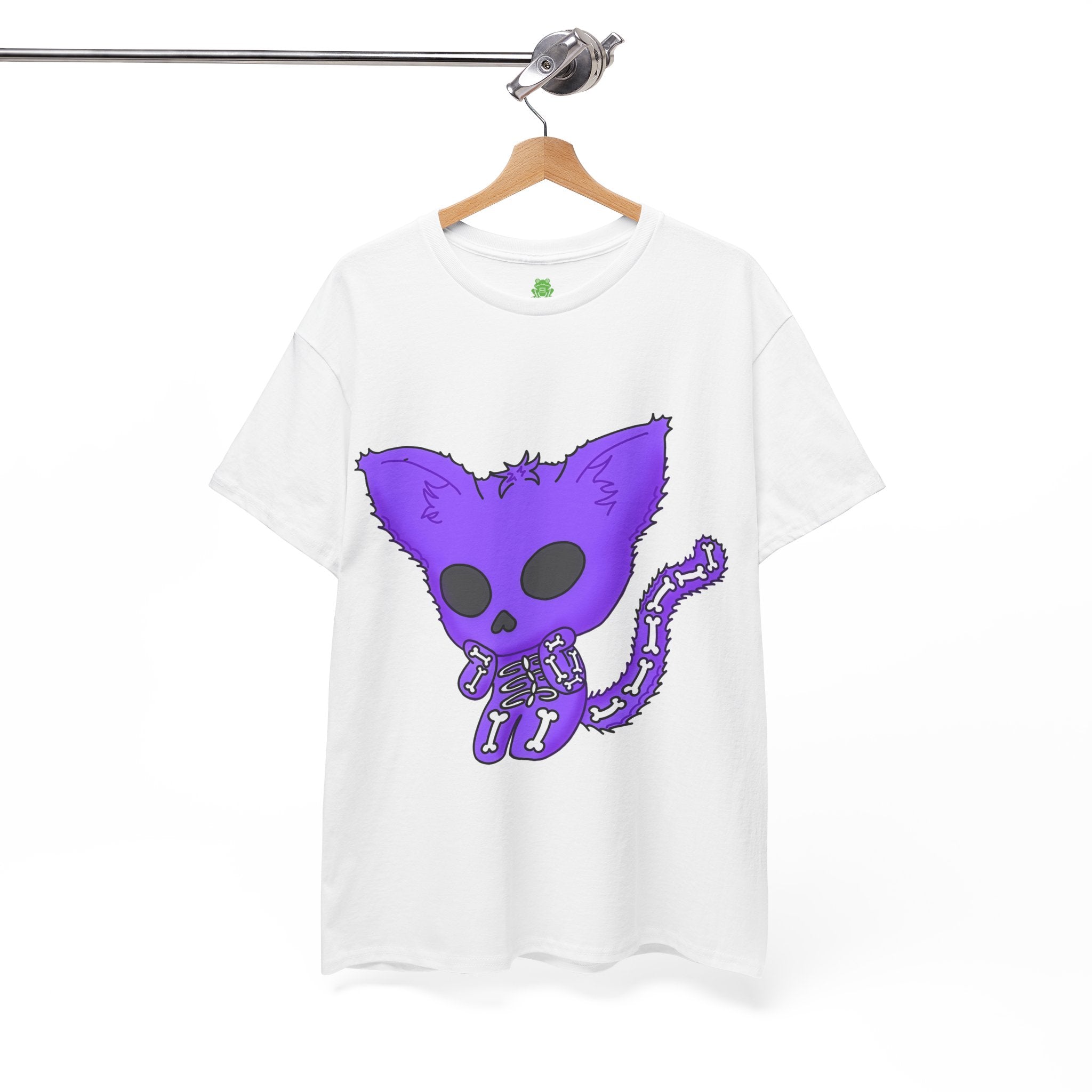 Purple Skeleton Cat Graphic Tee - Cute Creepy Kitty Shirt - 100% Cotton
