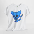 Blue Skeleton Cat Graphic Tee - Cute Creepy Kitty Shirt - 100% Cotton