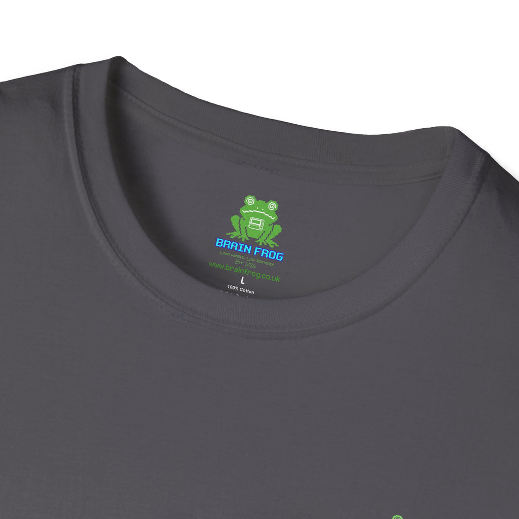 Brain Frog Design Signature T-Shirt - Small Green Brain Frog Logo Tee (Front Chest & Sleeve) - 100% Cotton