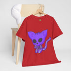 Purple Skeleton Cat Graphic Tee - Cute Creepy Kitty Shirt - 100% Cotton