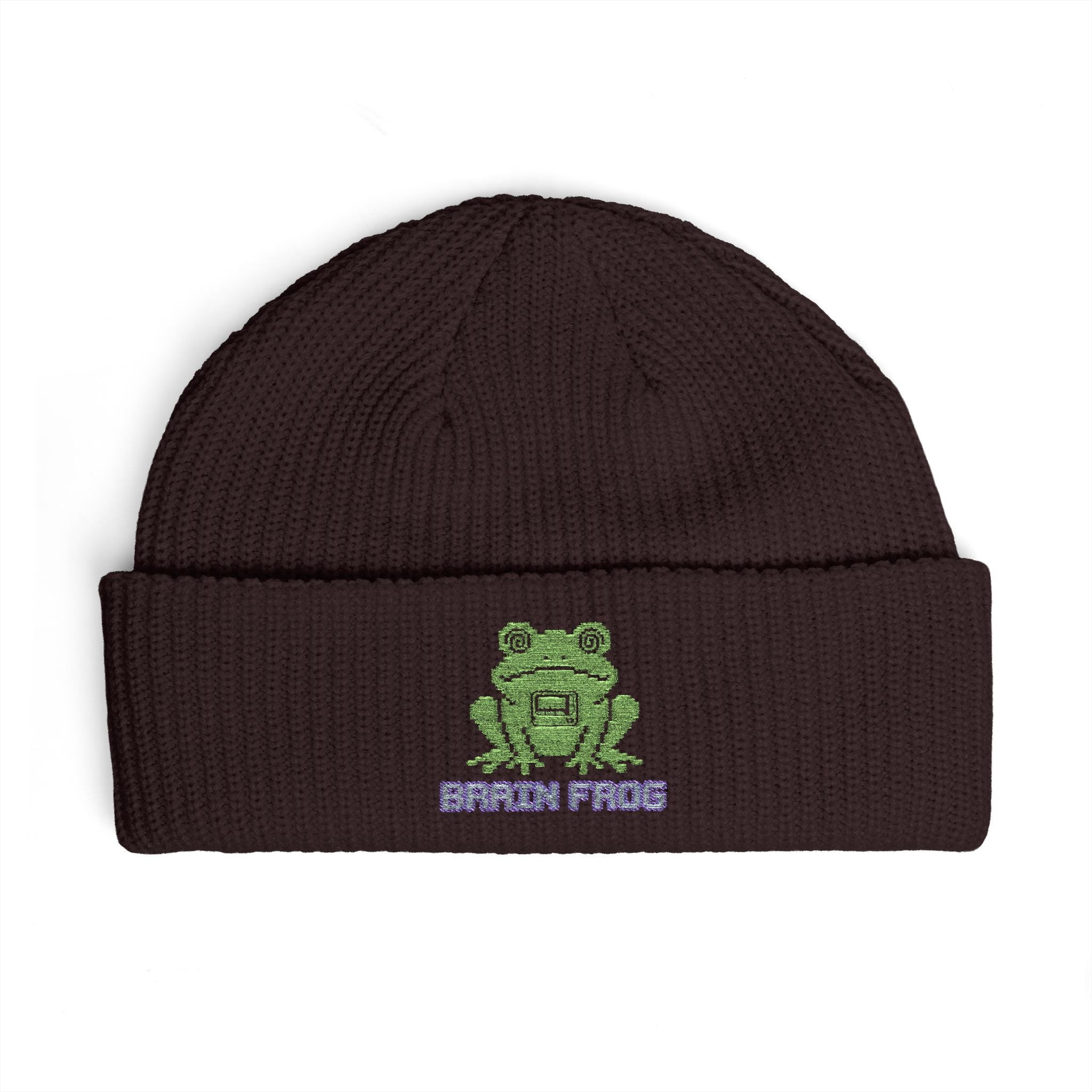 Embroidered 'Brain Frog' Cuff Beanie Hat