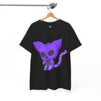 Purple Skeleton Cat Graphic Tee - Cute Creepy Kitty Shirt - 100% Cotton