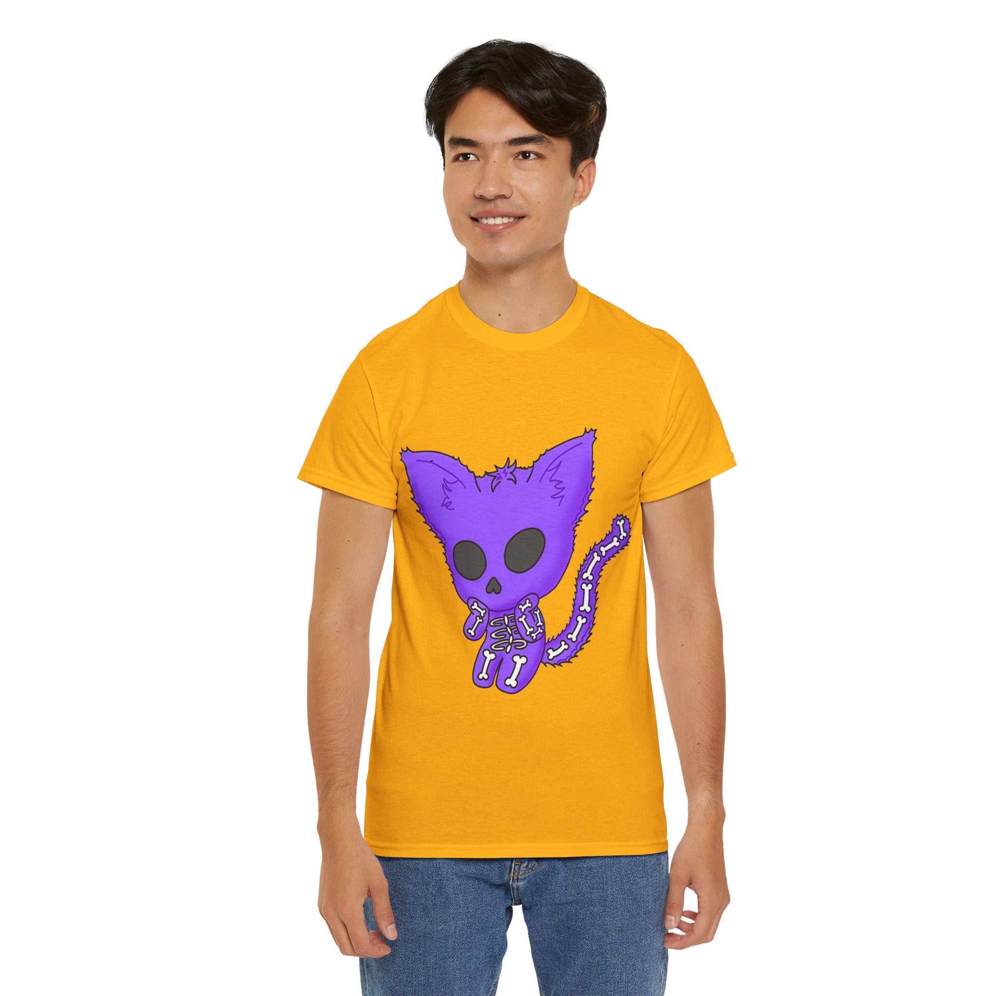Purple Skeleton Cat Graphic Tee - Cute Creepy Kitty Shirt - 100% Cotton